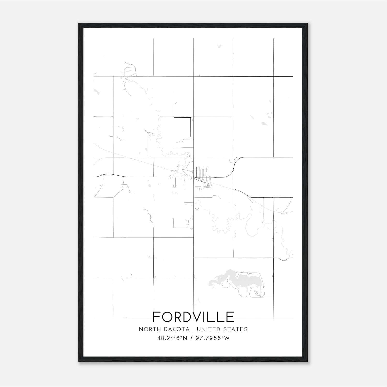 Fordville North Dakota Map Poster, Modern Home Decor Wall Art Print Fordville North Dakota Map Poster, Modern Home Decor Wall Art Print