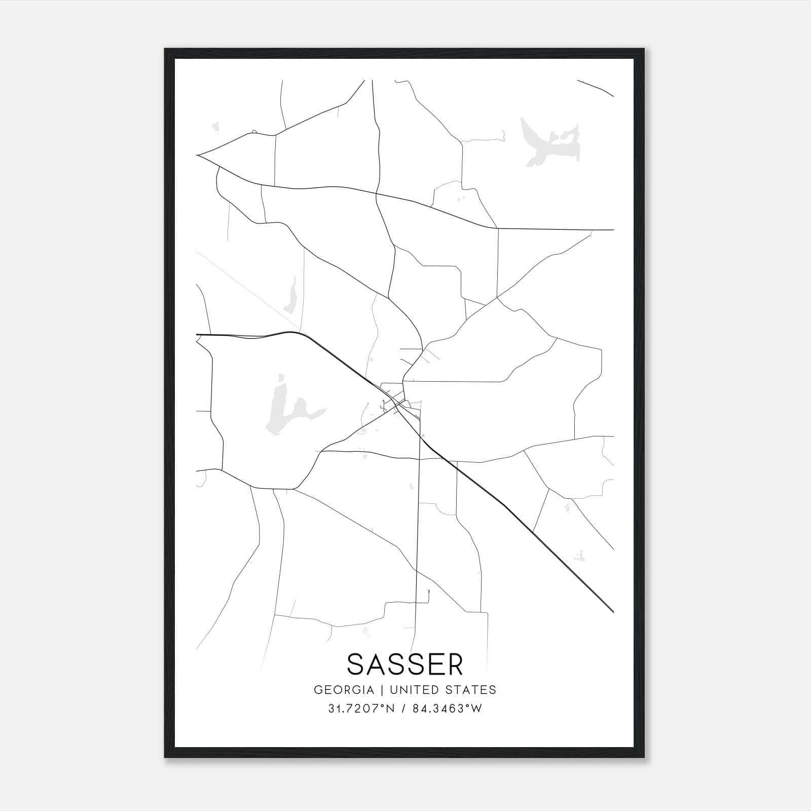 Sasser Georgia Map Poster, Modern Home Decor Wall Art Print Sasser Georgia Map Poster, Modern Home Decor Wall Art Print