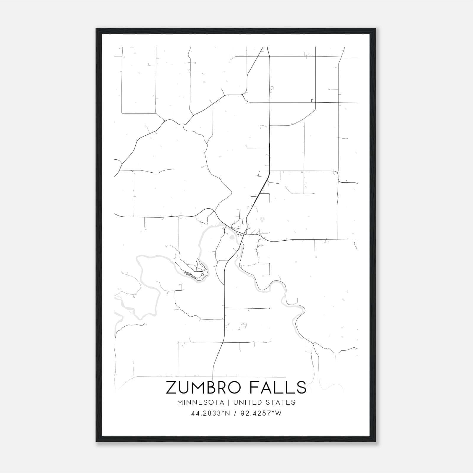Zumbro Falls Minnesota Map Poster, Modern Home Decor Wall Art Print