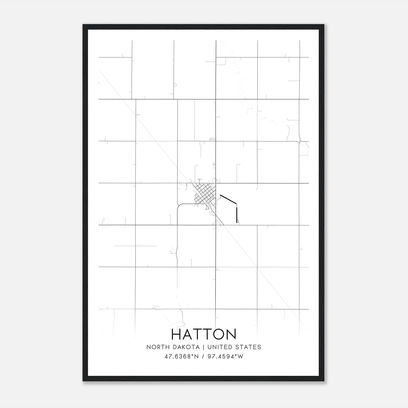 Hatton North Dakota Map Poster, Modern Home Decor Wall Art Print Hatton North Dakota Map Poster, Modern Home Decor Wall Art Print