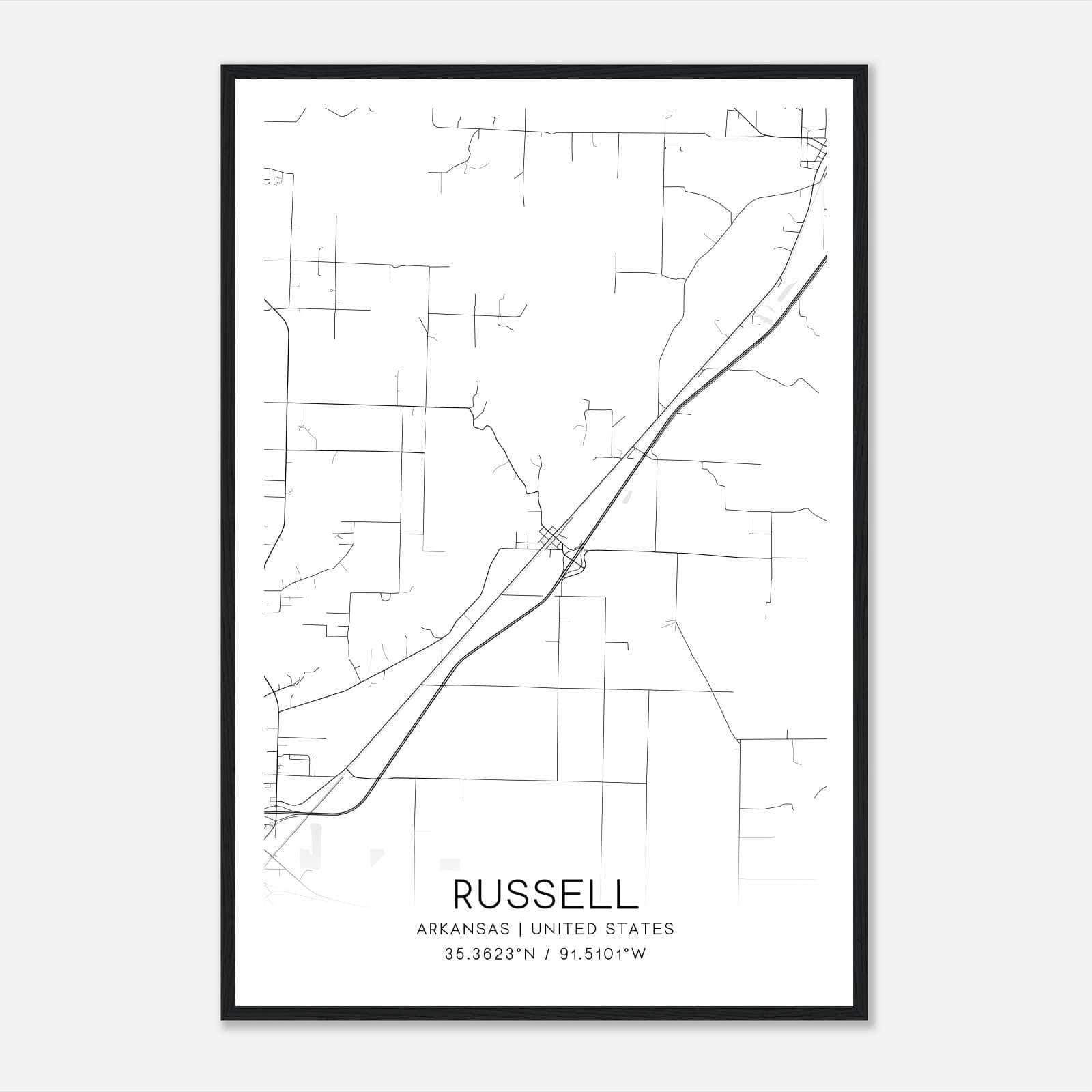 Russell Arkansas Map Poster, Modern Home Decor Wall Art Print Russell Arkansas Map Poster, Modern Home Decor Wall Art Print