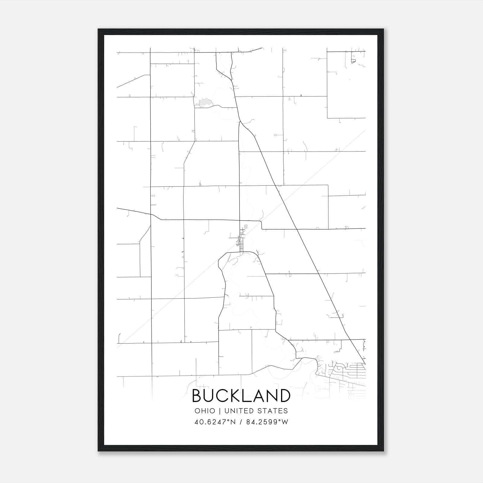 Buckland Ohio Map Poster, Modern Home Decor Wall Art Print Buckland Ohio Map Poster, Modern Home Decor Wall Art Print