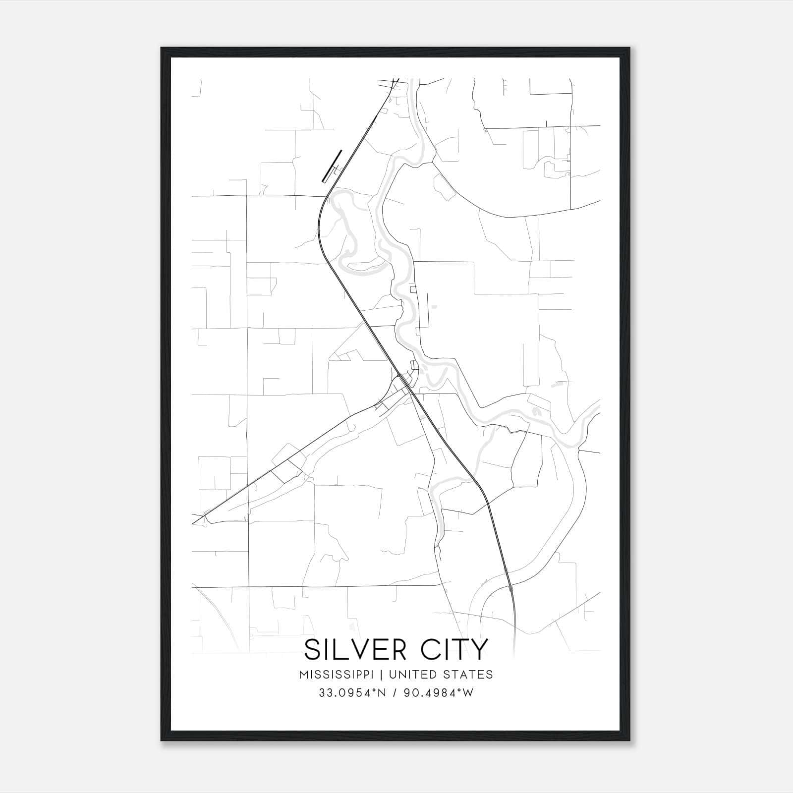 Silver City Mississippi Map Poster, Modern Home Decor Wall Art Print Silver City Mississippi Map Poster, Modern Home Decor Wall Art Print