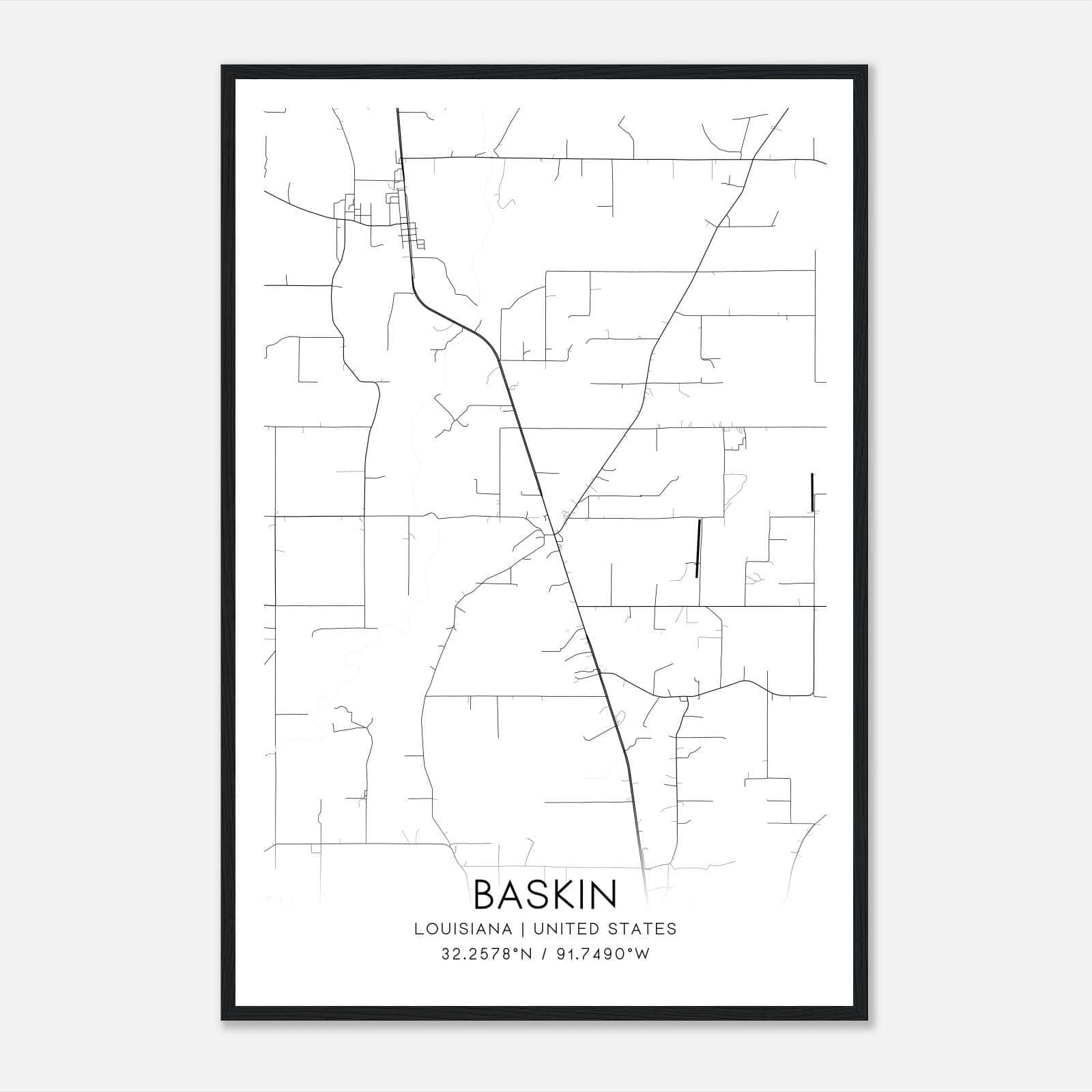 Baskin Louisiana Map Poster, Modern Home Decor Wall Art Print Baskin Louisiana Map Poster, Modern Home Decor Wall Art Print
