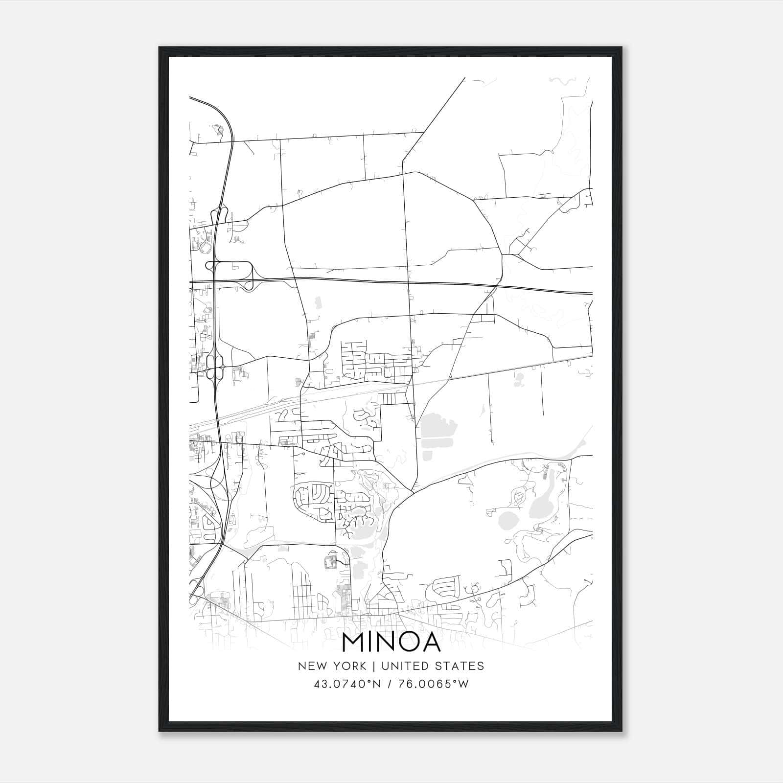 Minoa New York Map Poster, Modern Home Decor Wall Art Print Minoa New York Map Poster, Modern Home Decor Wall Art Print