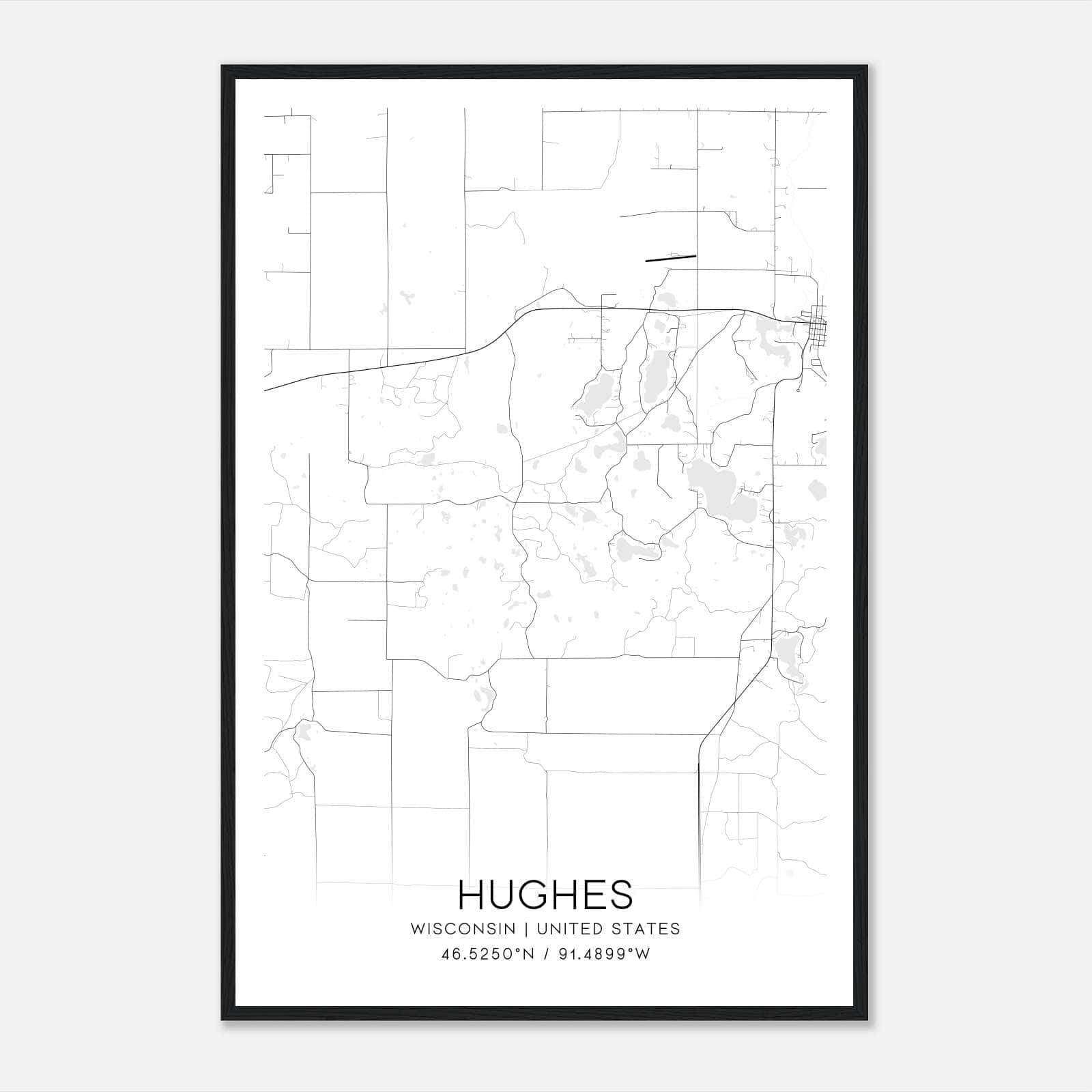 Hughes Wisconsin Map Poster, Modern Home Decor Wall Art Print Hughes Wisconsin Map Poster, Modern Home Decor Wall Art Print