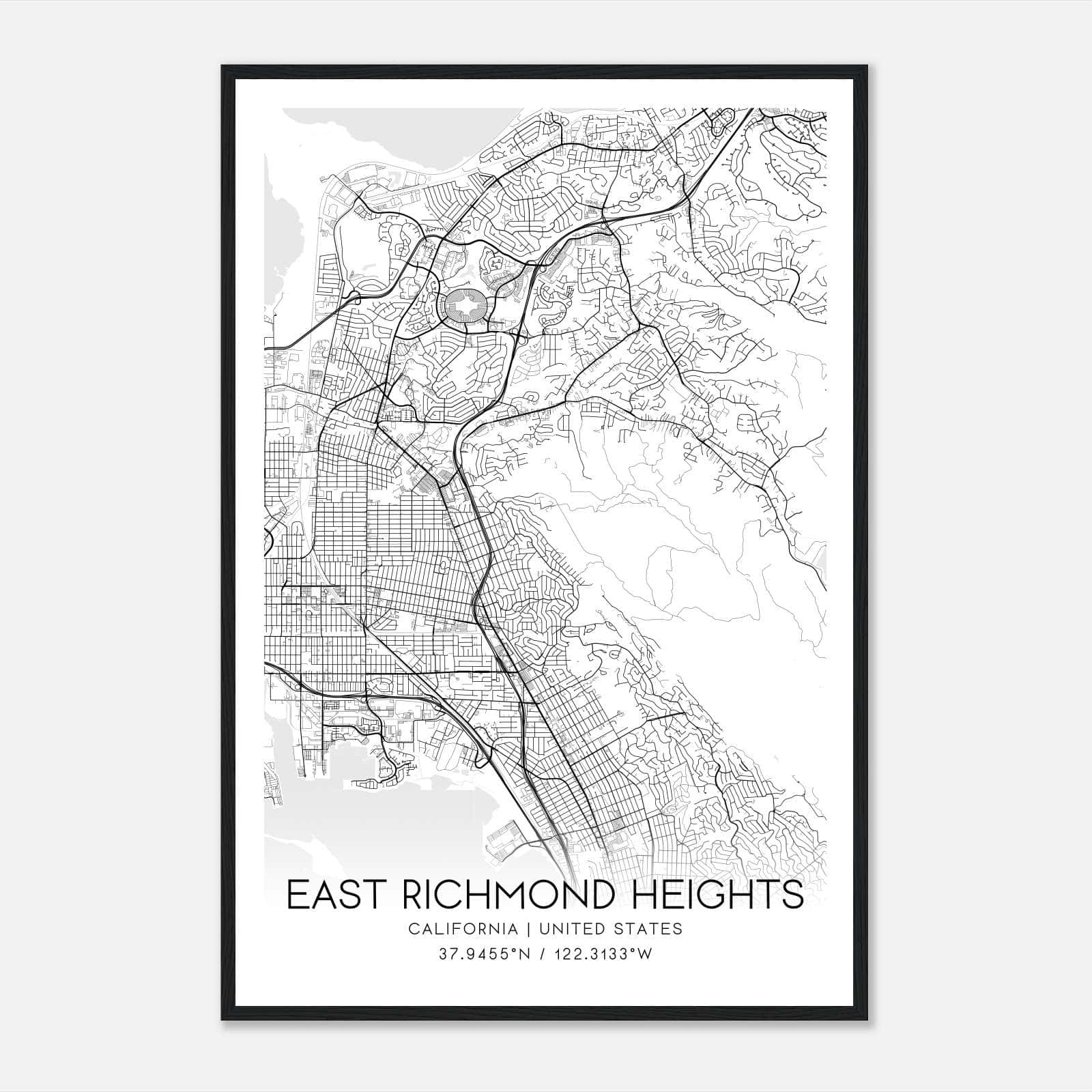 East Richmond Heights California Map Poster, Modern Home Decor Wall Art Print East Richmond Heights California Map Poster, Modern Home Decor Wall Art Print