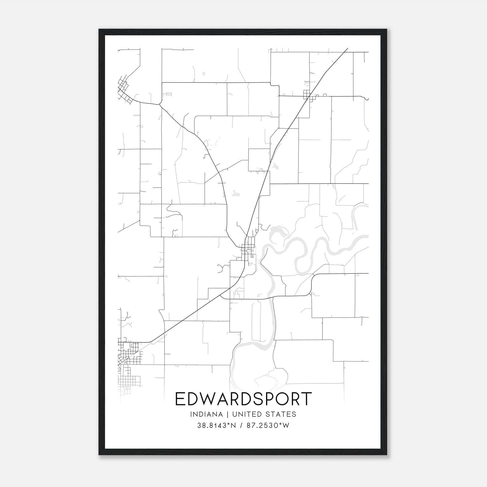 Edwardsport Indiana Map Poster, Modern Home Decor Wall Art Print Edwardsport Indiana Map Poster, Modern Home Decor Wall Art Print