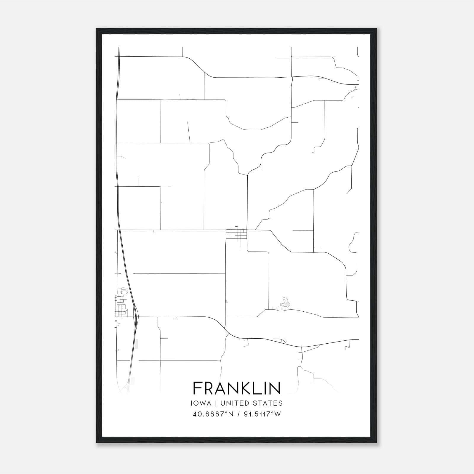 Franklin Iowa Map Poster, Modern Home Decor Wall Art Print Franklin Iowa Map Poster, Modern Home Decor Wall Art Print
