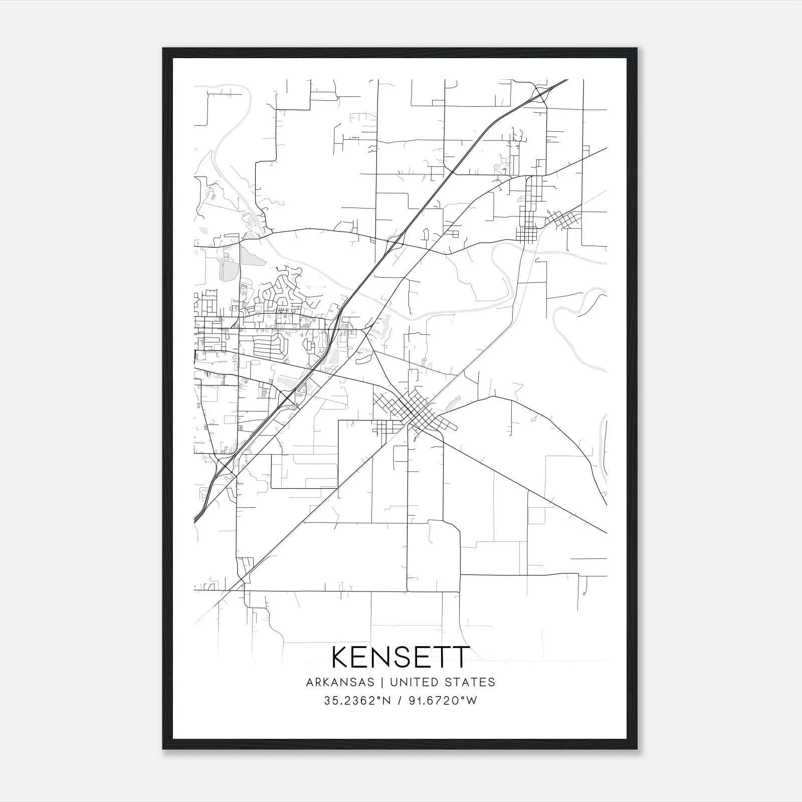 Kensett Arkansas Map Poster, Modern Home Decor Wall Art Print Kensett Arkansas Map Poster, Modern Home Decor Wall Art Print