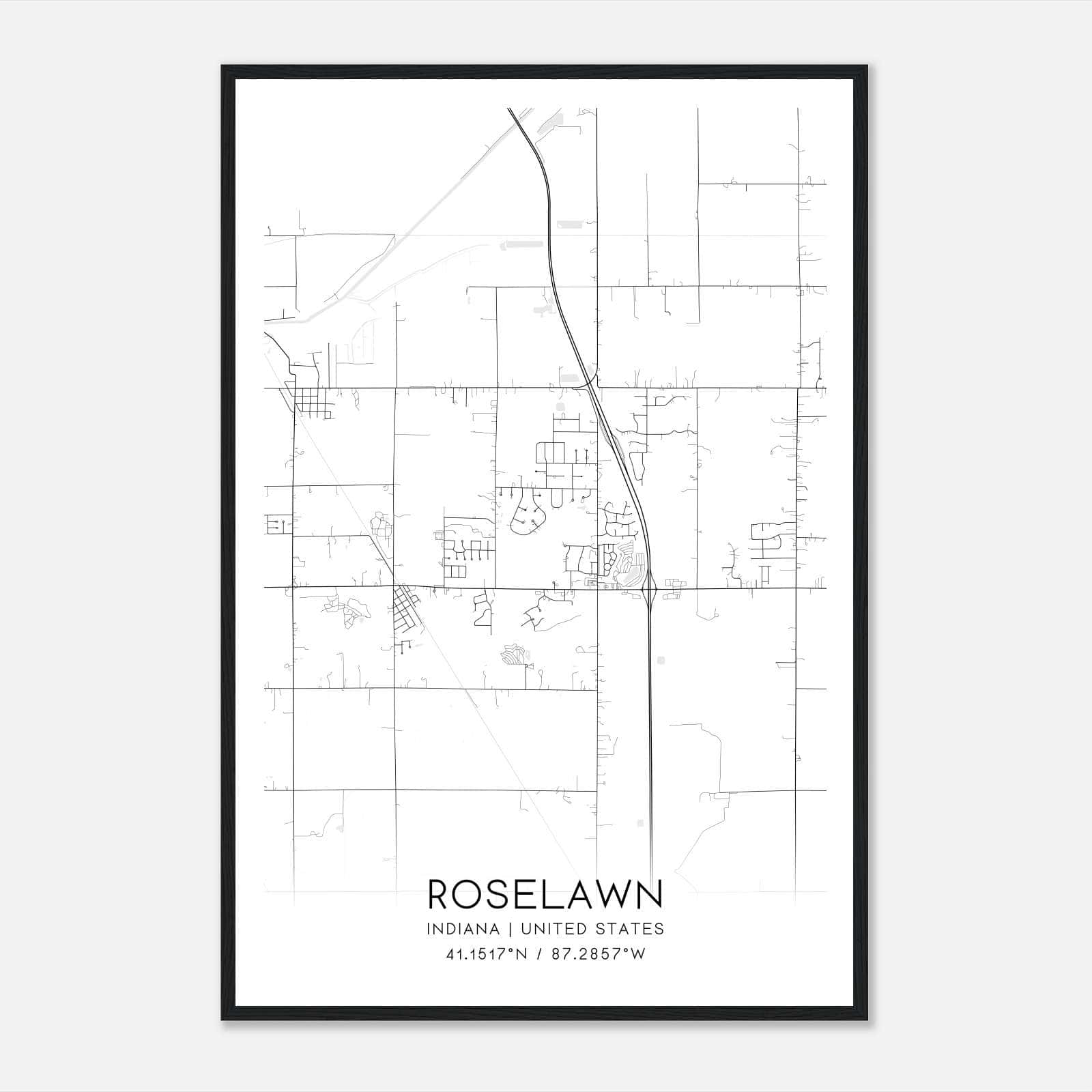 Roselawn Indiana Map Poster, Modern Home Decor Wall Art Print Roselawn Indiana Map Poster, Modern Home Decor Wall Art Print