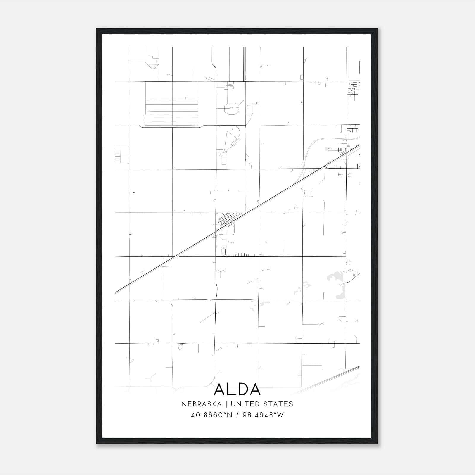 Alda Nebraska Map Poster, Modern Home Decor Wall Art Print Alda Nebraska Map Poster, Modern Home Decor Wall Art Print