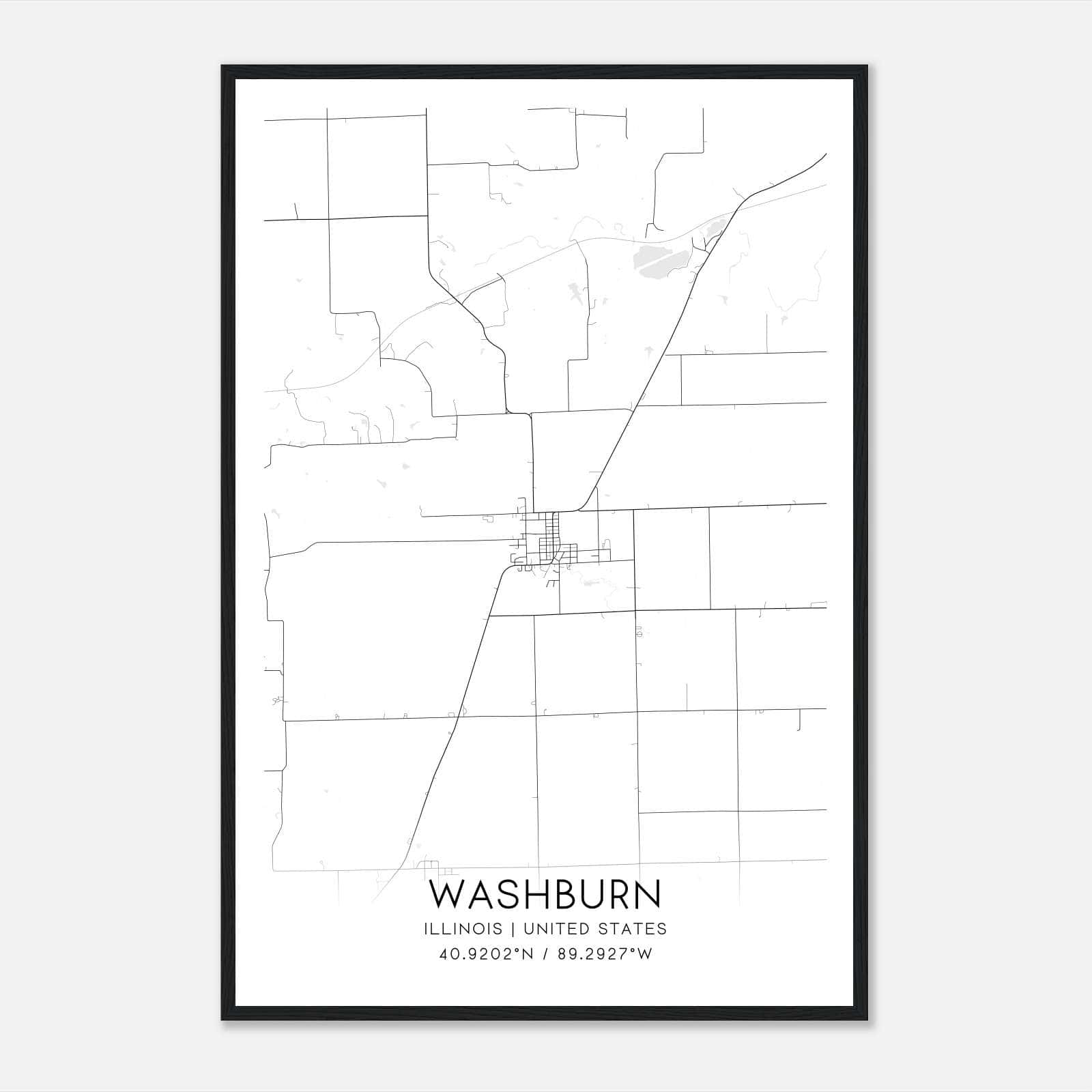 Washburn Illinois Map Poster, Modern Home Decor Wall Art Print Washburn Illinois Map Poster, Modern Home Decor Wall Art Print