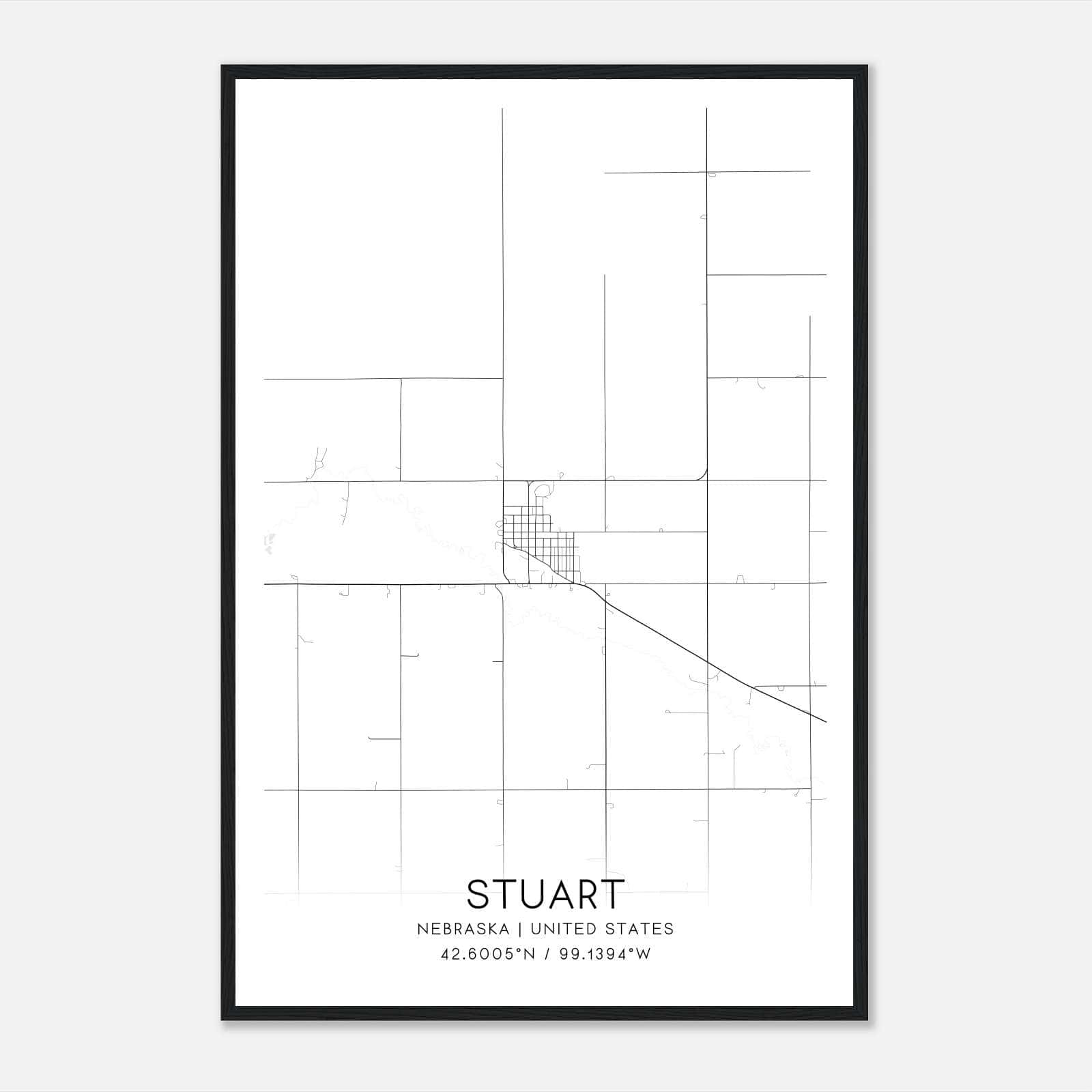 Stuart Nebraska Map Poster, Modern Home Decor Wall Art Print Stuart Nebraska Map Poster, Modern Home Decor Wall Art Print