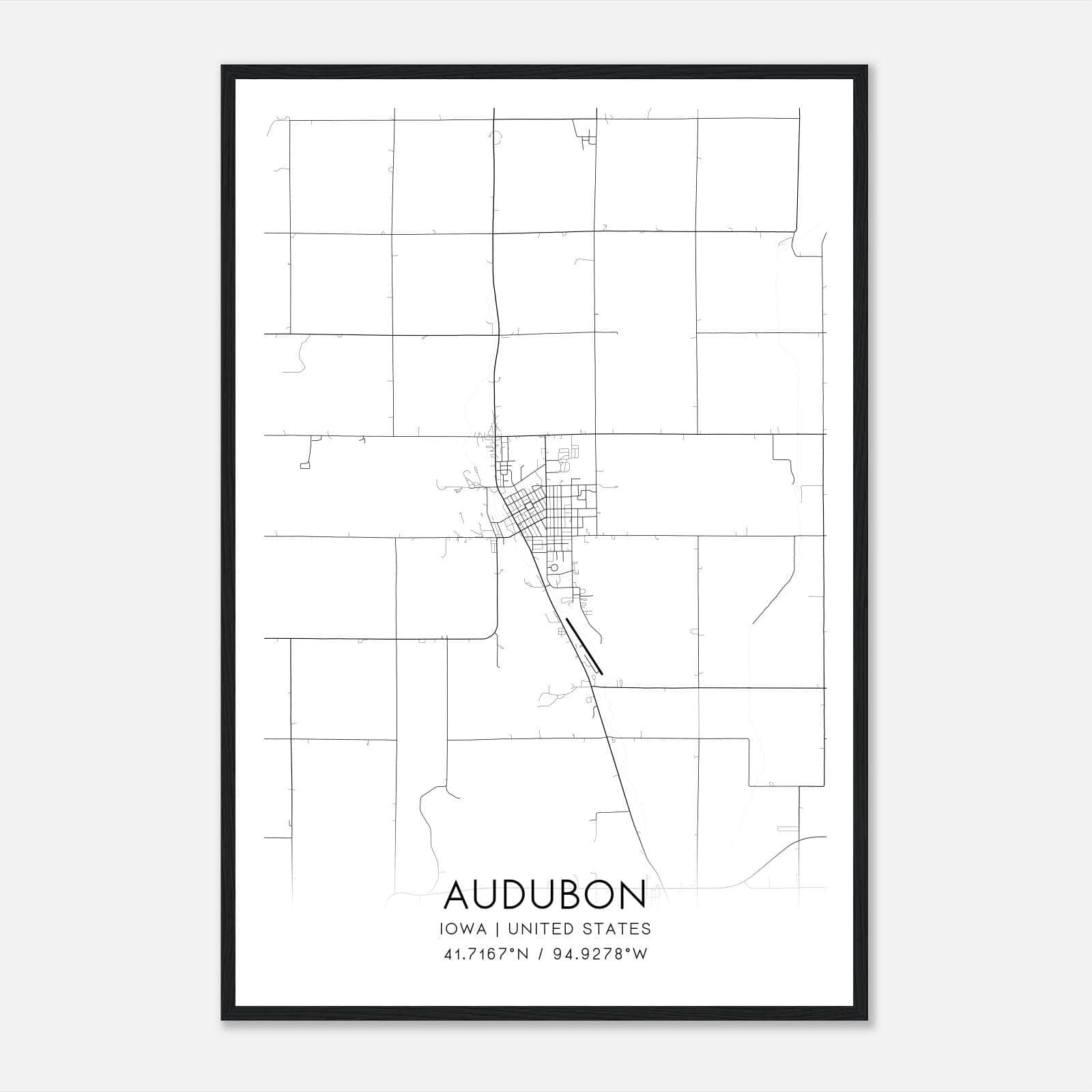 Audubon Iowa Map Poster, Modern Home Decor Wall Art Print Audubon Iowa Map Poster, Modern Home Decor Wall Art Print
