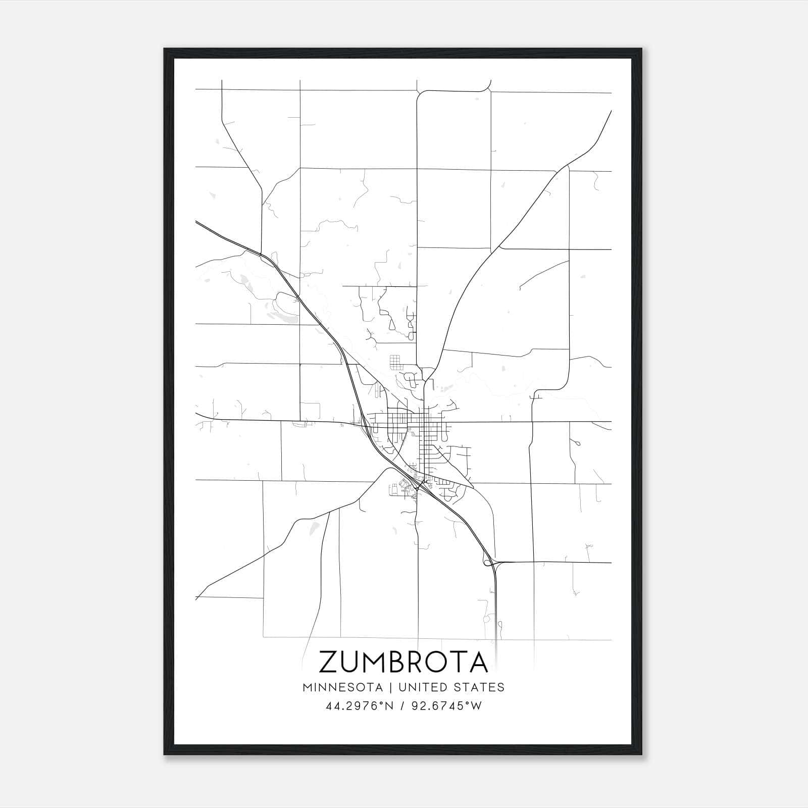 Zumbrota Minnesota Map Poster, Modern Home Decor Wall Art Print