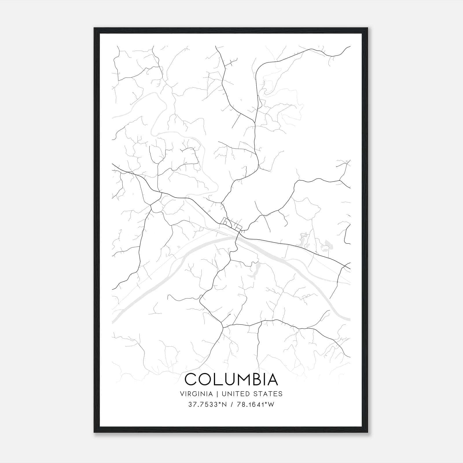 Columbia Virginia Map Poster, Modern Home Decor Wall Art Print Columbia Virginia Map Poster, Modern Home Decor Wall Art Print