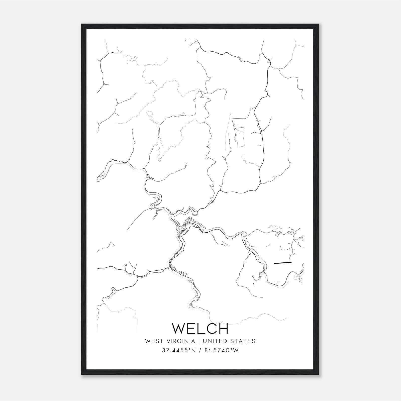 Welch West Virginia Map Poster, Modern Home Decor Wall Art Print Welch West Virginia Map Poster, Modern Home Decor Wall Art Print