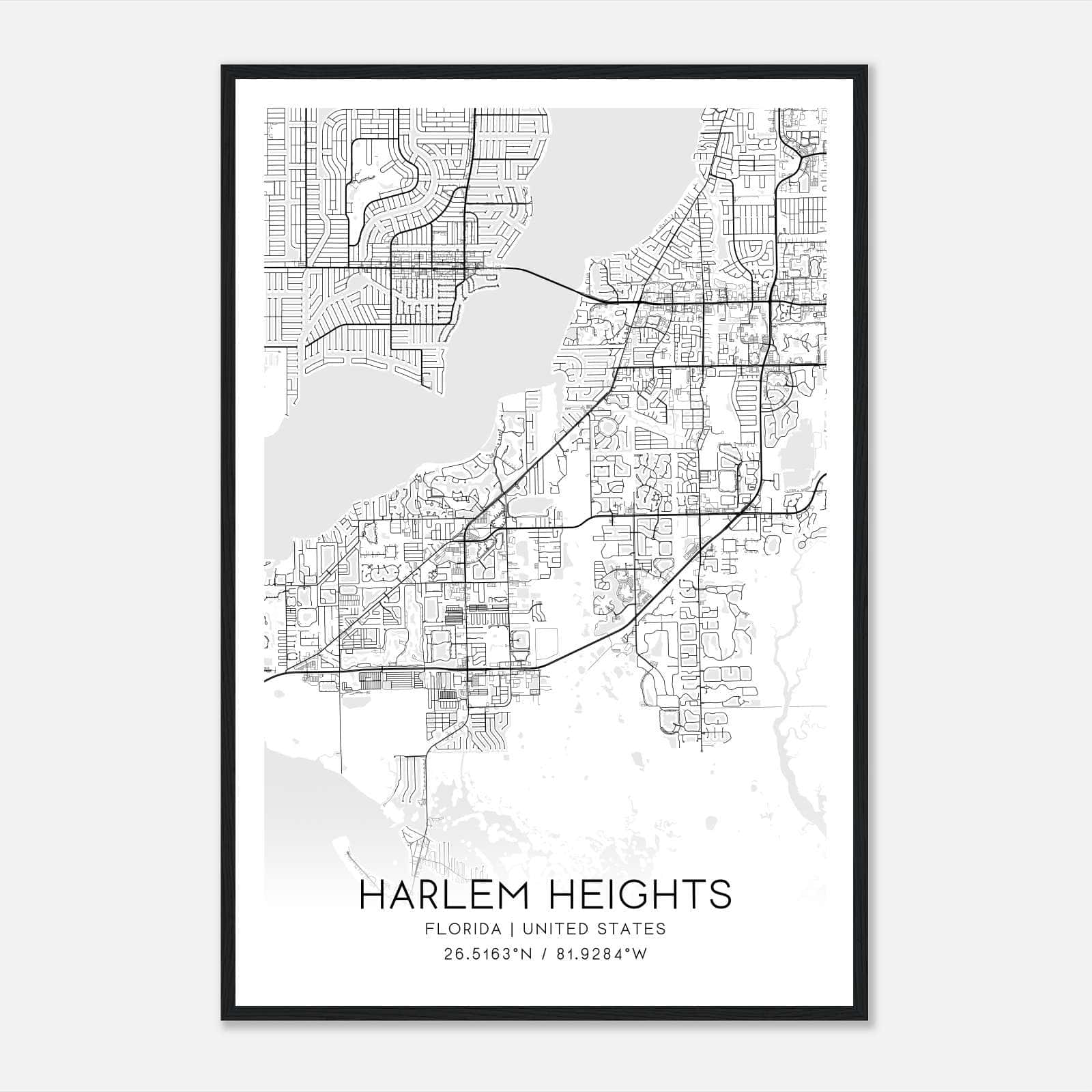 Harlem Heights Florida Map Poster, Modern Home Decor Wall Art Print Harlem Heights Florida Map Poster, Modern Home Decor Wall Art Print