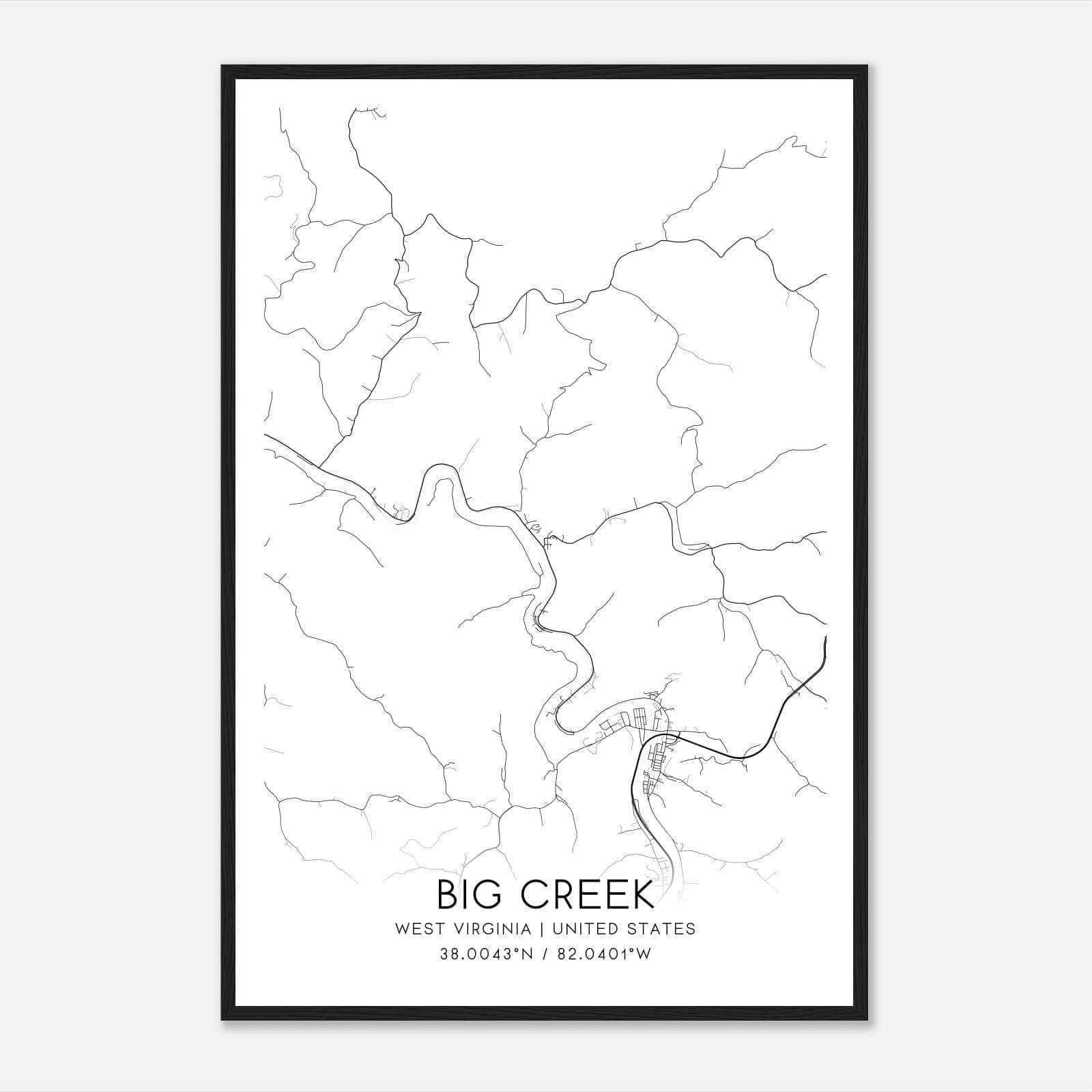Big Creek West Virginia Map Poster, Modern Home Decor Wall Art Print Big Creek West Virginia Map Poster, Modern Home Decor Wall Art Print
