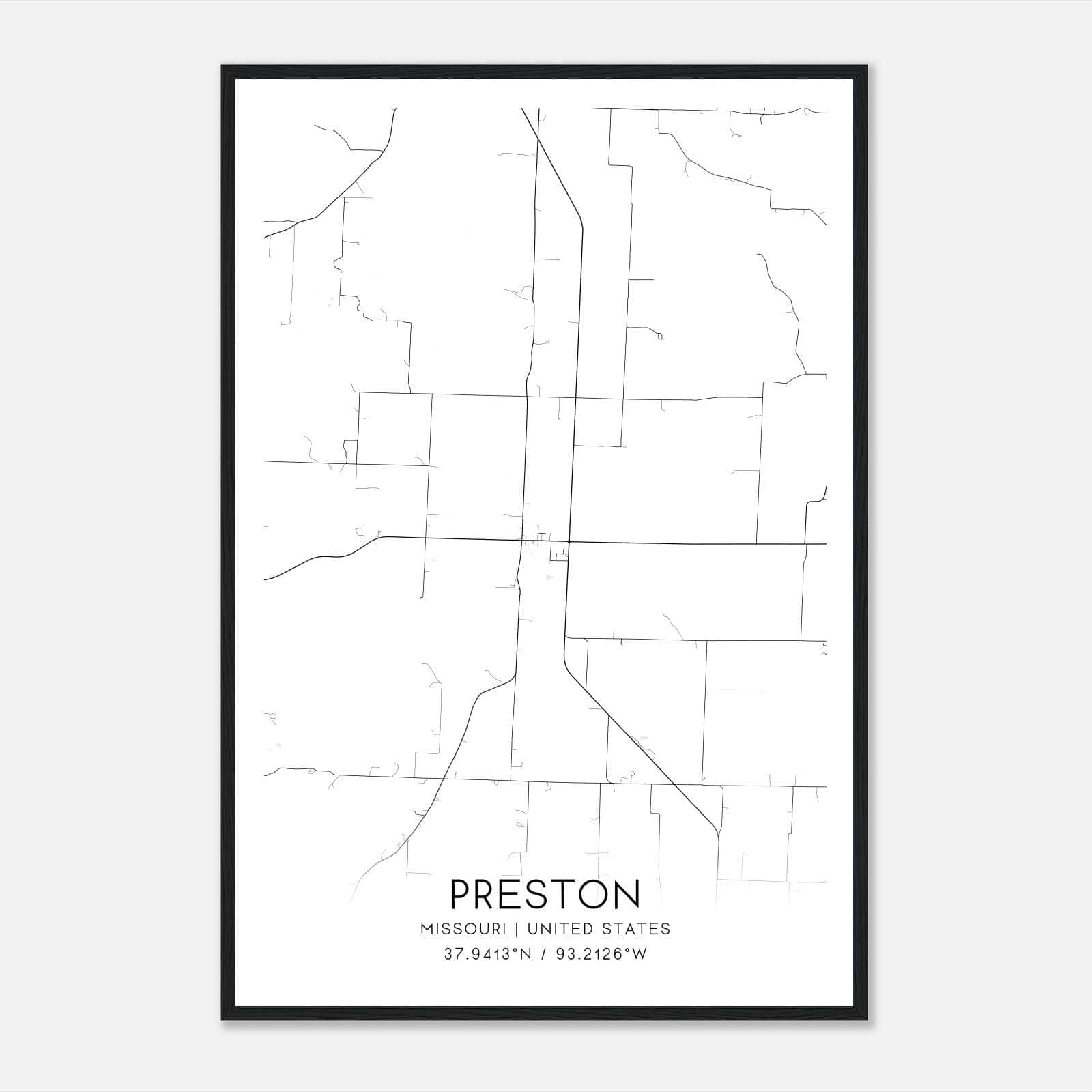 Preston Missouri Map Poster, Modern Home Decor Wall Art Print Preston Missouri Map Poster, Modern Home Decor Wall Art Print