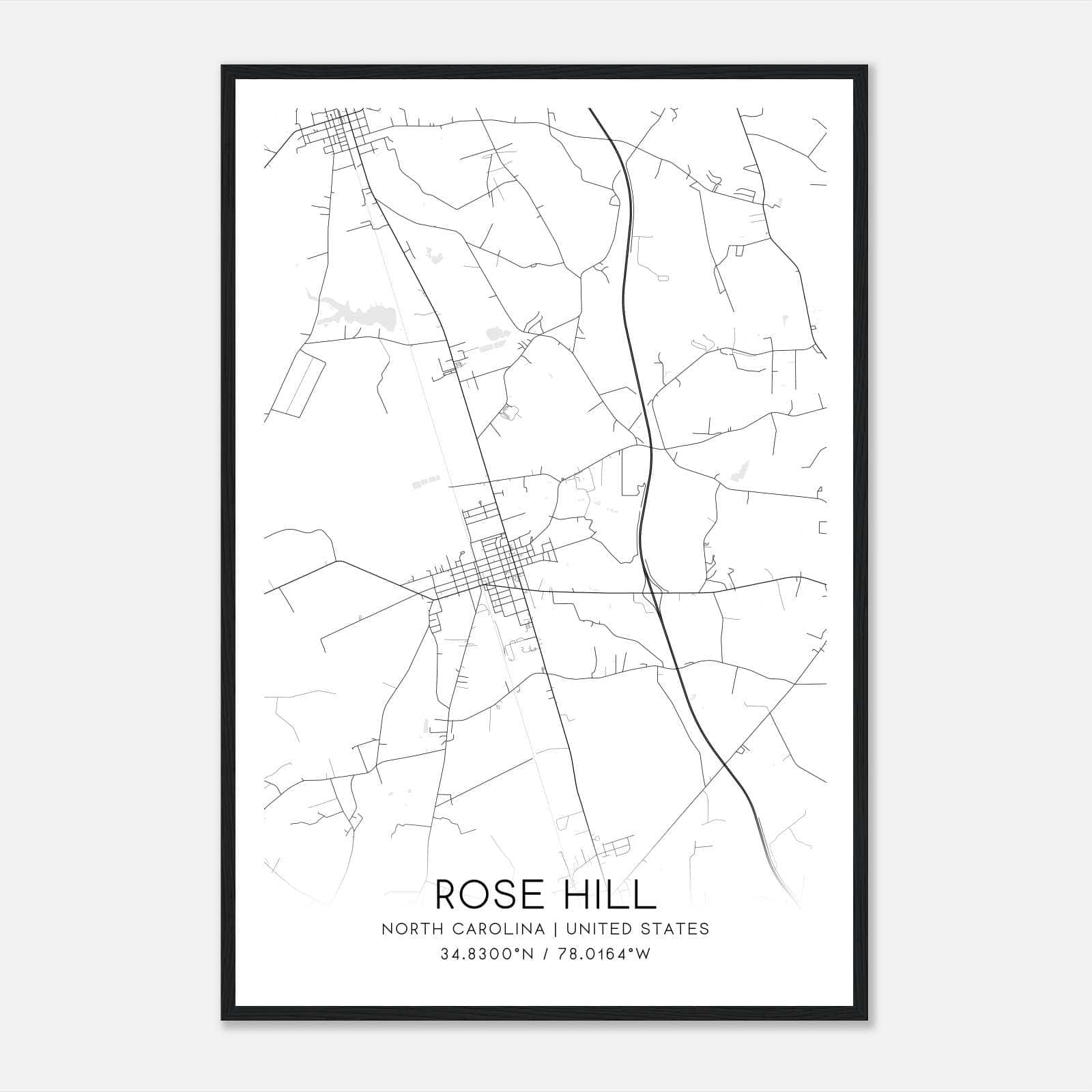 Rose Hill North Carolina Map Poster, Modern Home Decor Wall Art Print Rose Hill North Carolina Map Poster, Modern Home Decor Wall Art Print
