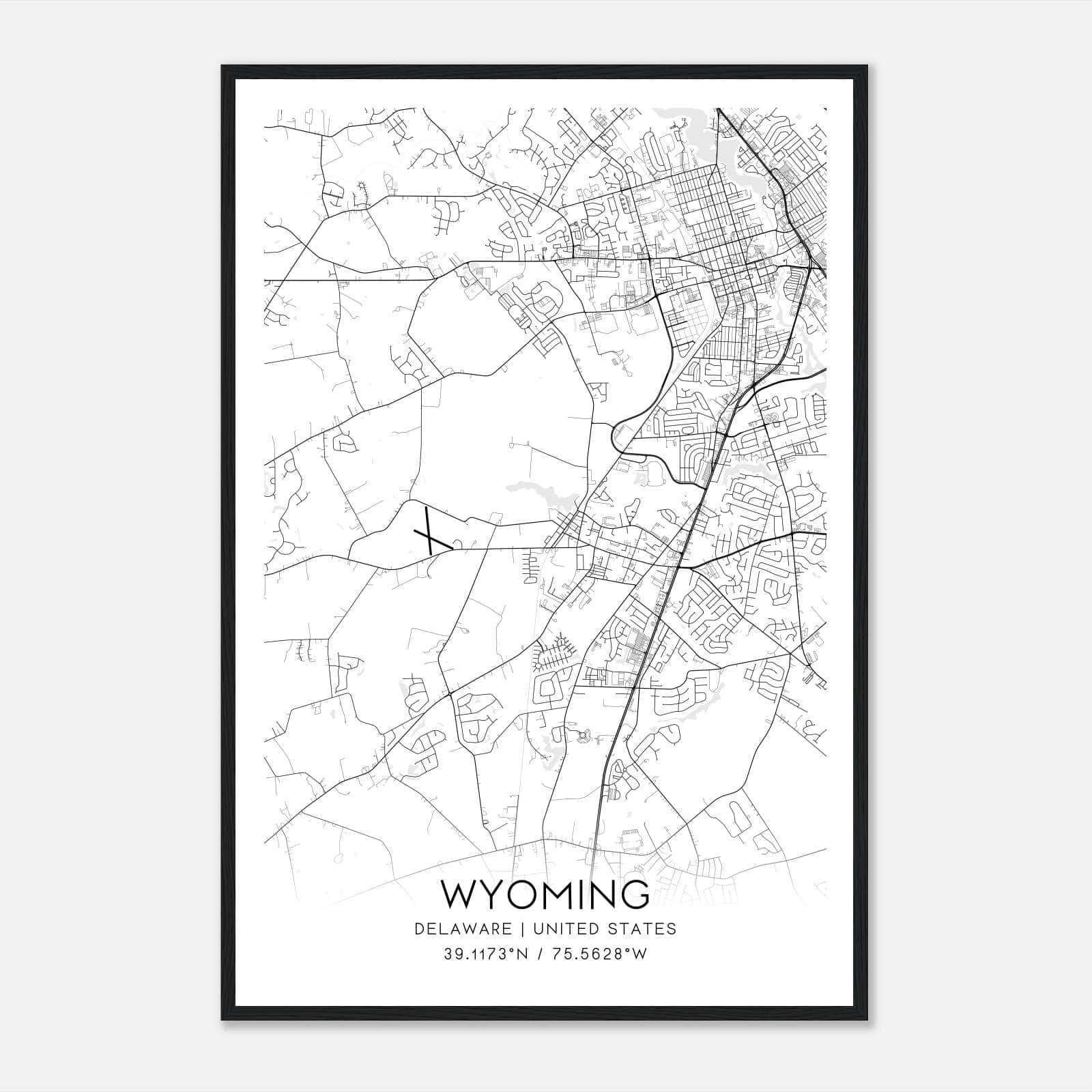 Wyoming Delaware Map Poster, Modern Home Decor Wall Art Print Wyoming Delaware Map Poster, Modern Home Decor Wall Art Print