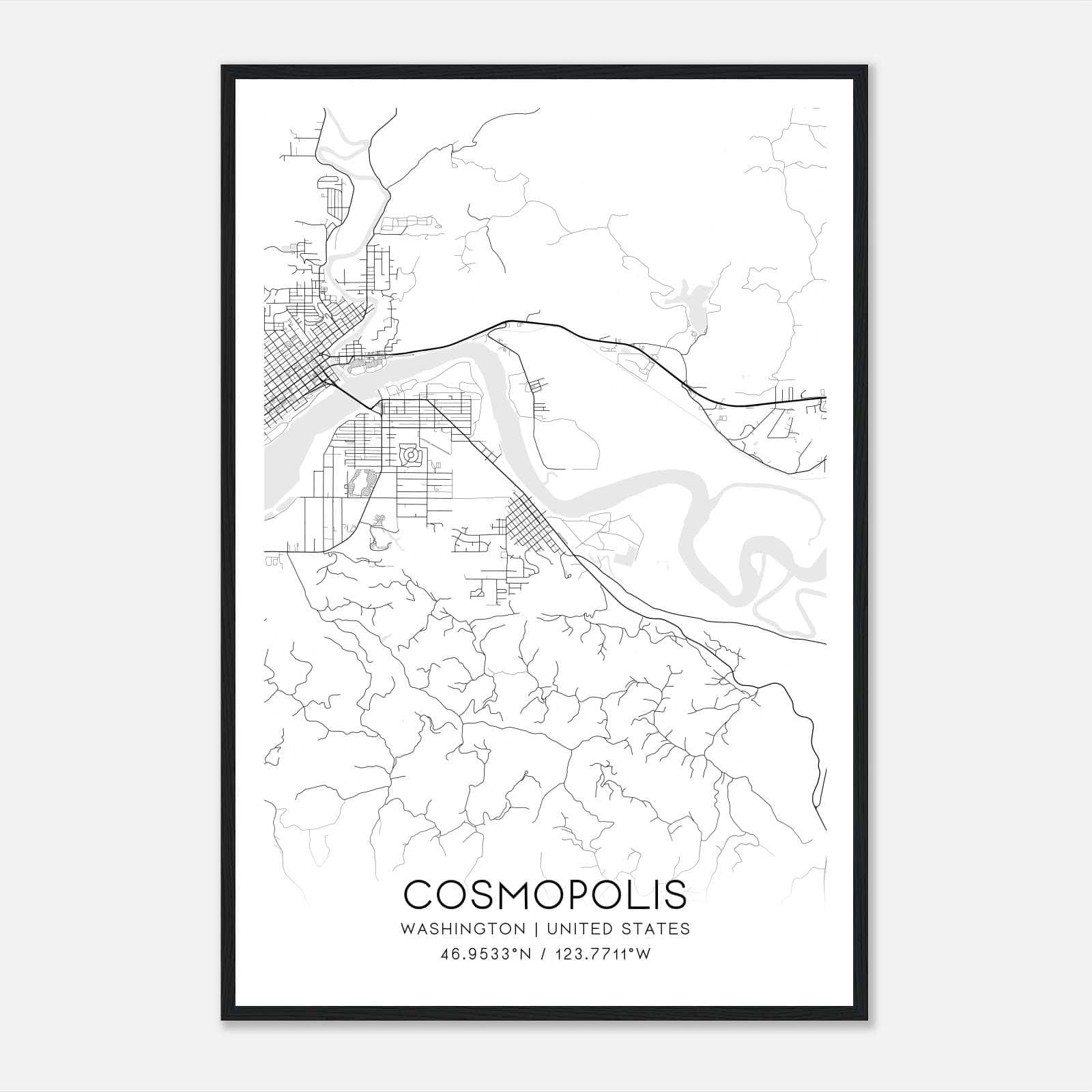 Cosmopolis Washington Map Poster, Modern Home Decor Wall Art Print Cosmopolis Washington Map Poster, Modern Home Decor Wall Art Print