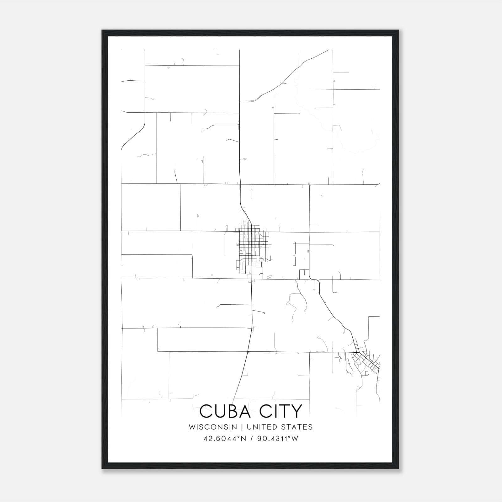 Cuba City Wisconsin Map Poster, Modern Home Decor Wall Art Print Cuba City Wisconsin Map Poster, Modern Home Decor Wall Art Print