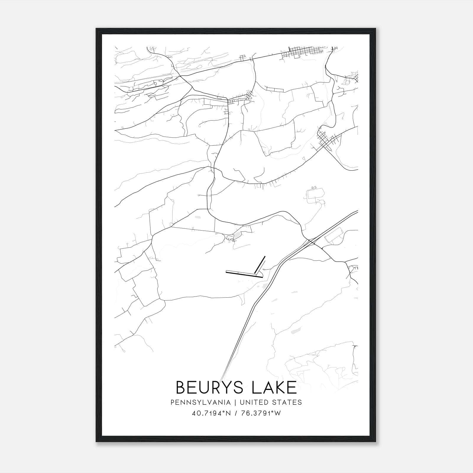Beurys Lake Pennsylvania Map Poster, Modern Home Decor Wall Art Print Beurys Lake Pennsylvania Map Poster, Modern Home Decor Wall Art Print