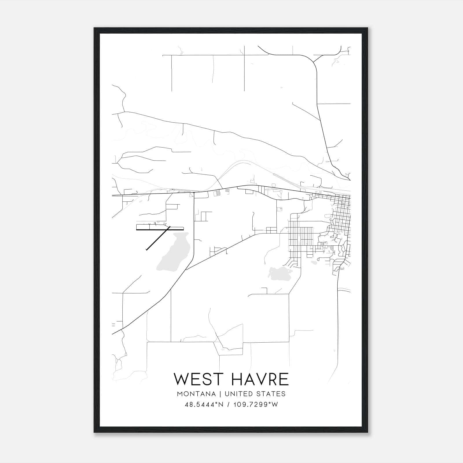 West Havre Montana Map Poster, Modern Home Decor Wall Art Print West Havre Montana Map Poster, Modern Home Decor Wall Art Print