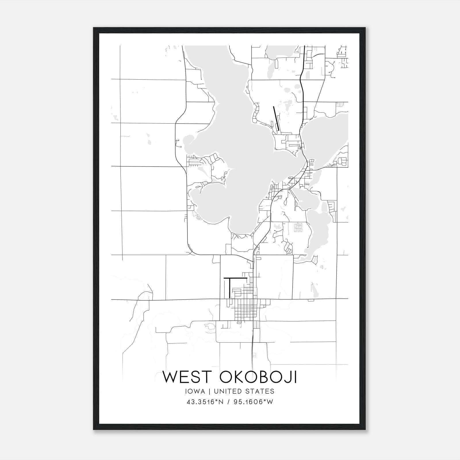 West Okoboji Iowa Map Poster, Modern Home Decor Wall Art Print West Okoboji Iowa Map Poster, Modern Home Decor Wall Art Print