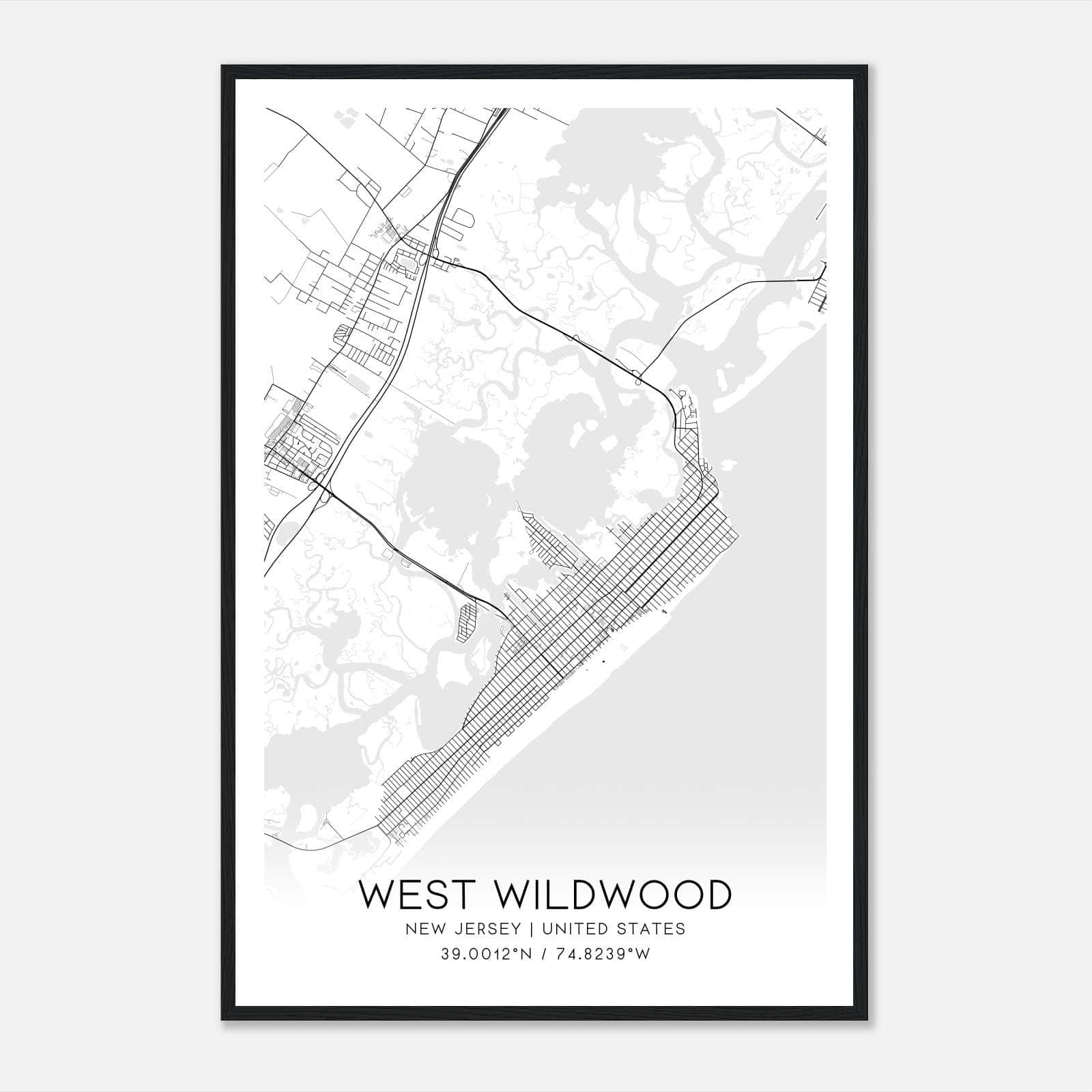 West Wildwood New Jersey Map Poster, Modern Home Decor Wall Art Print West Wildwood New Jersey Map Poster, Modern Home Decor Wall Art Print