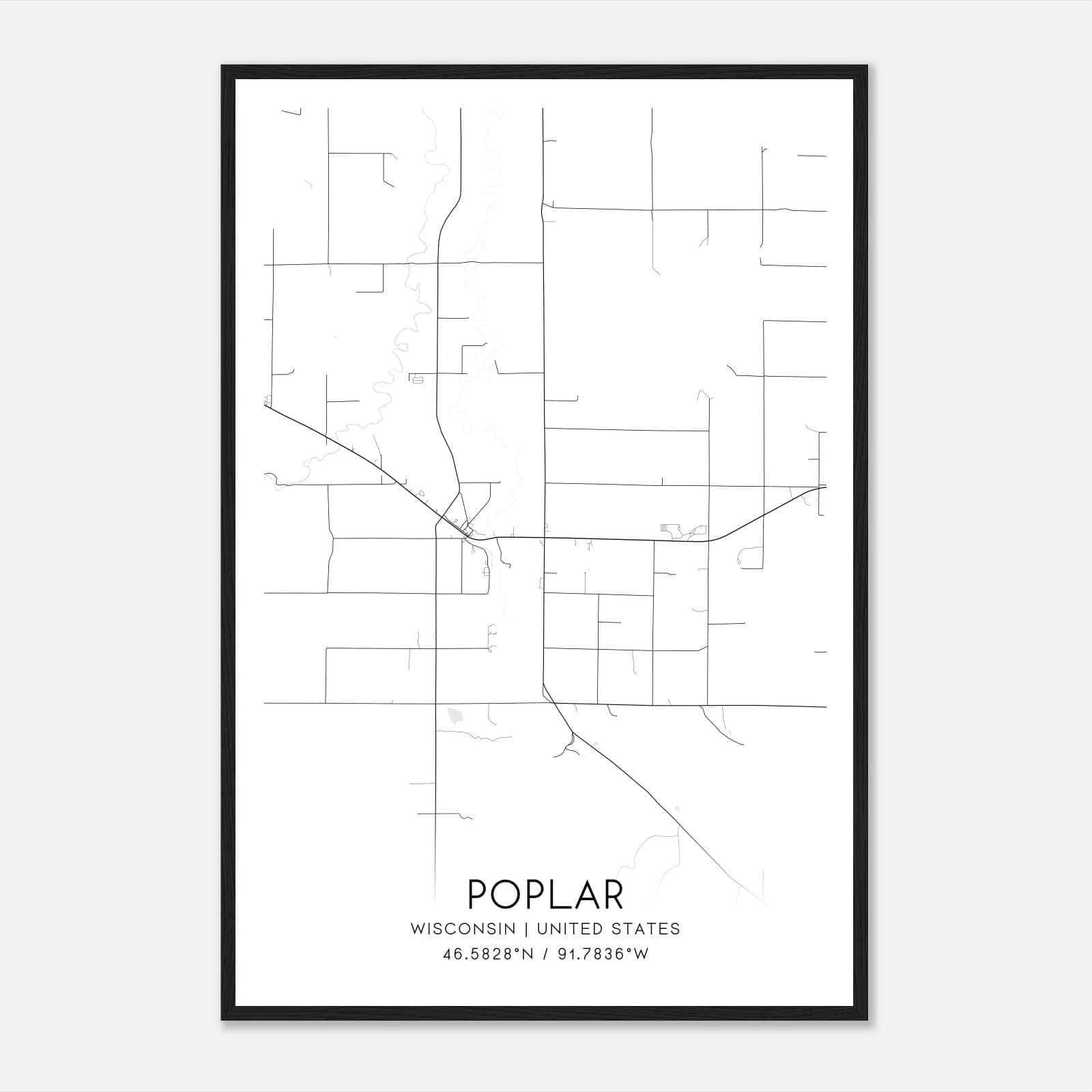 Poplar Wisconsin Map Poster, Modern Home Decor Wall Art Print Poplar Wisconsin Map Poster, Modern Home Decor Wall Art Print