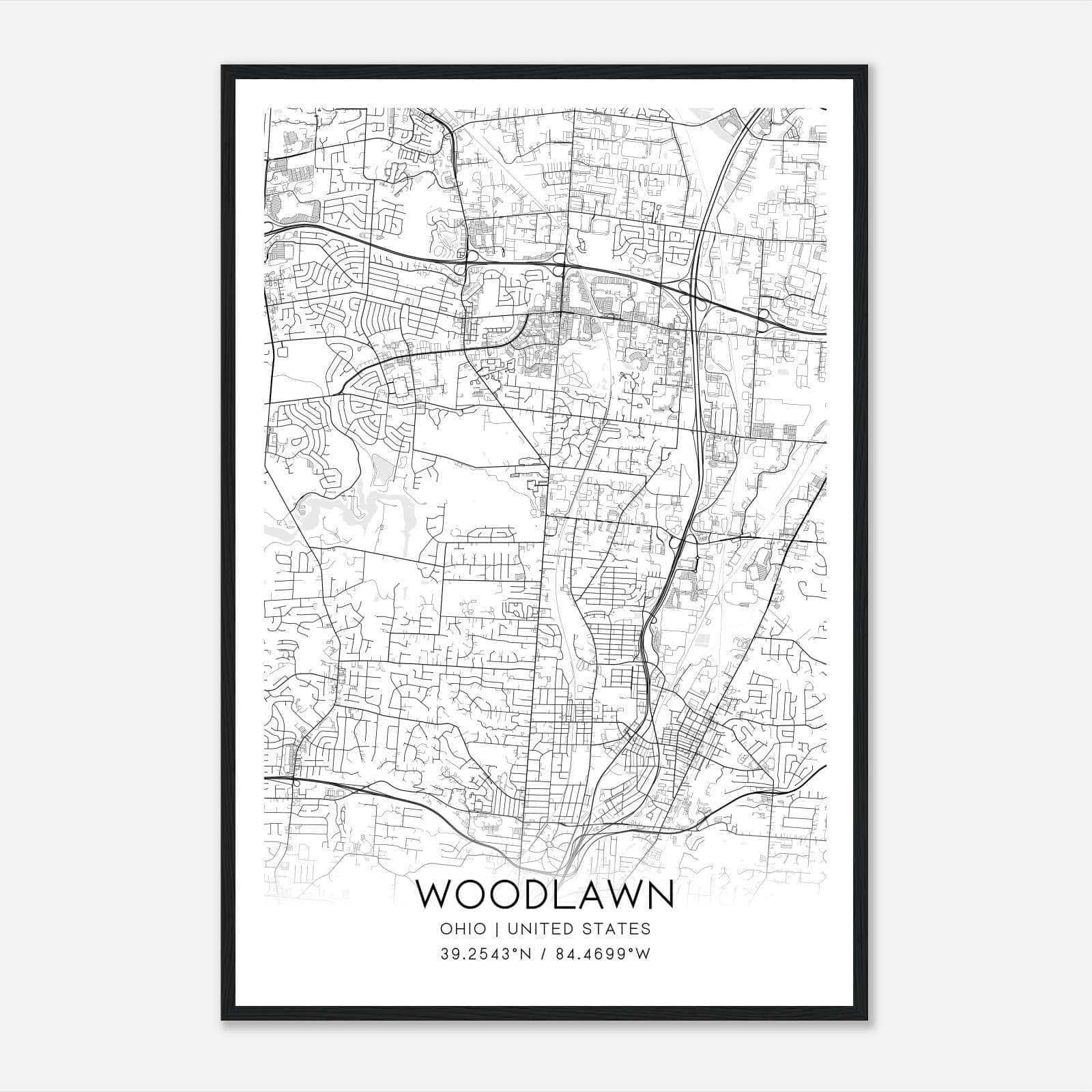 Woodlawn Ohio Map Poster, Modern Home Decor Wall Art Print Woodlawn Ohio Map Poster, Modern Home Decor Wall Art Print