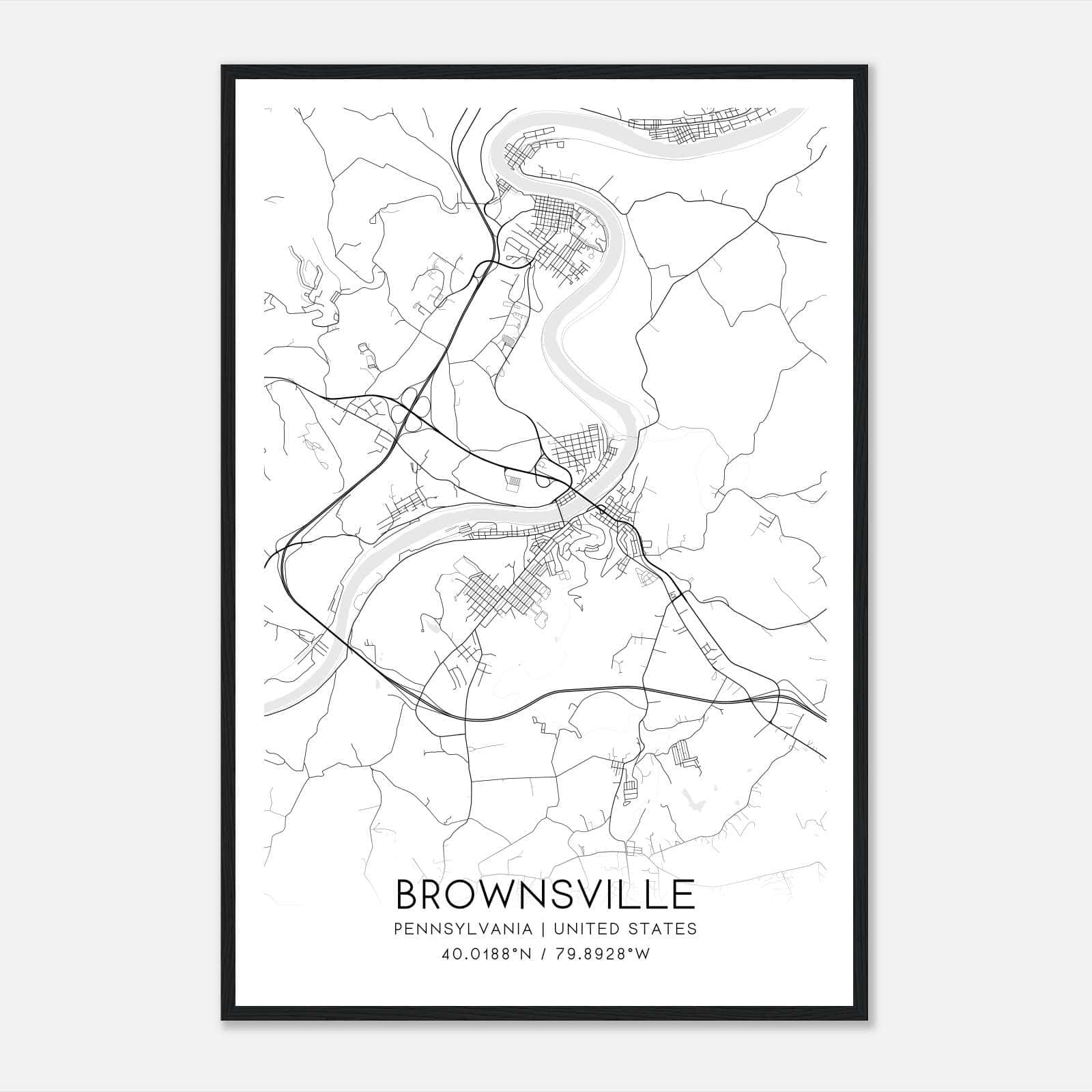 Brownsville Pennsylvania Map Poster, Modern Home Decor Wall Art Print Brownsville Pennsylvania Map Poster, Modern Home Decor Wall Art Print