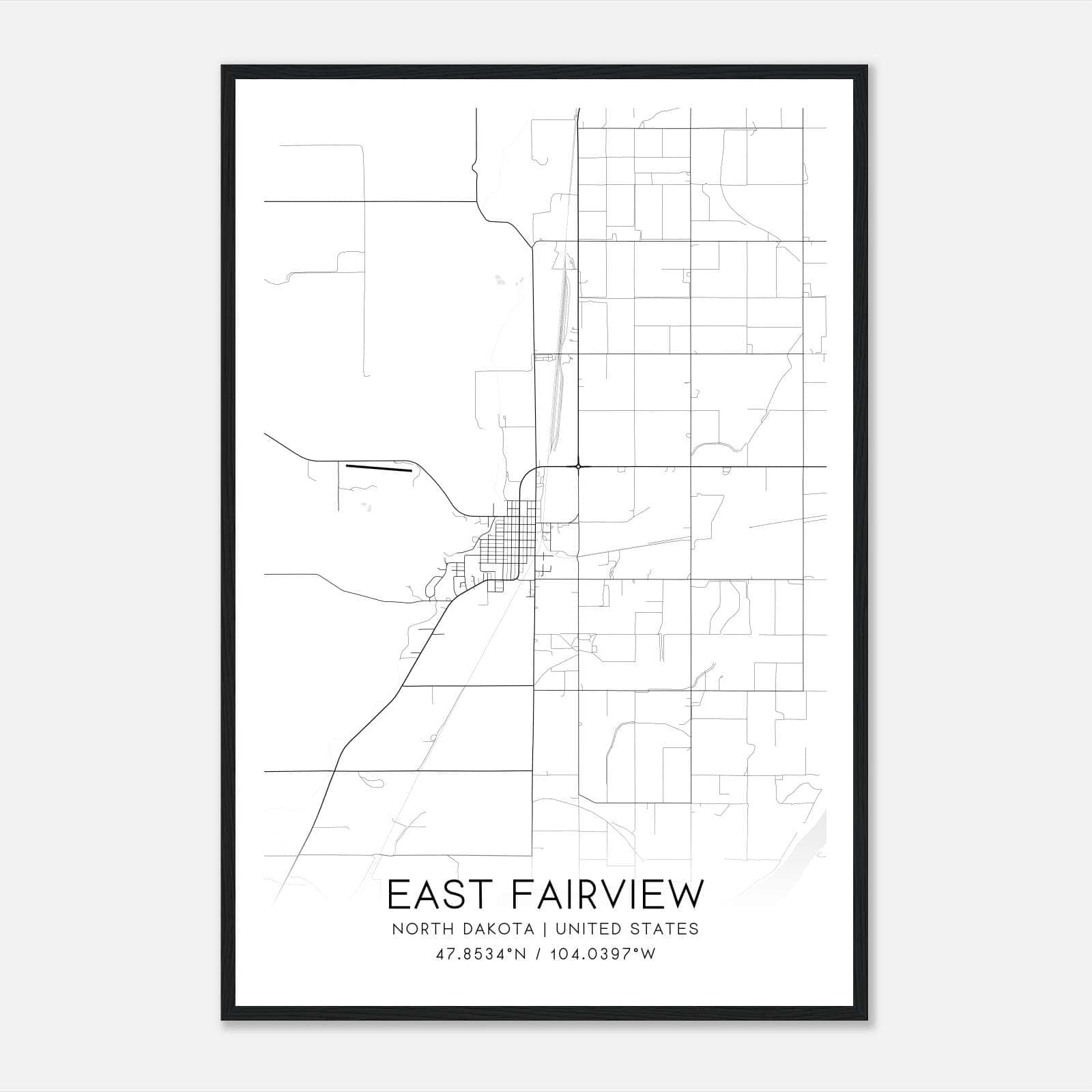 East Fairview North Dakota Map Poster, Modern Home Decor Wall Art Print East Fairview North Dakota Map Poster, Modern Home Decor Wall Art Print