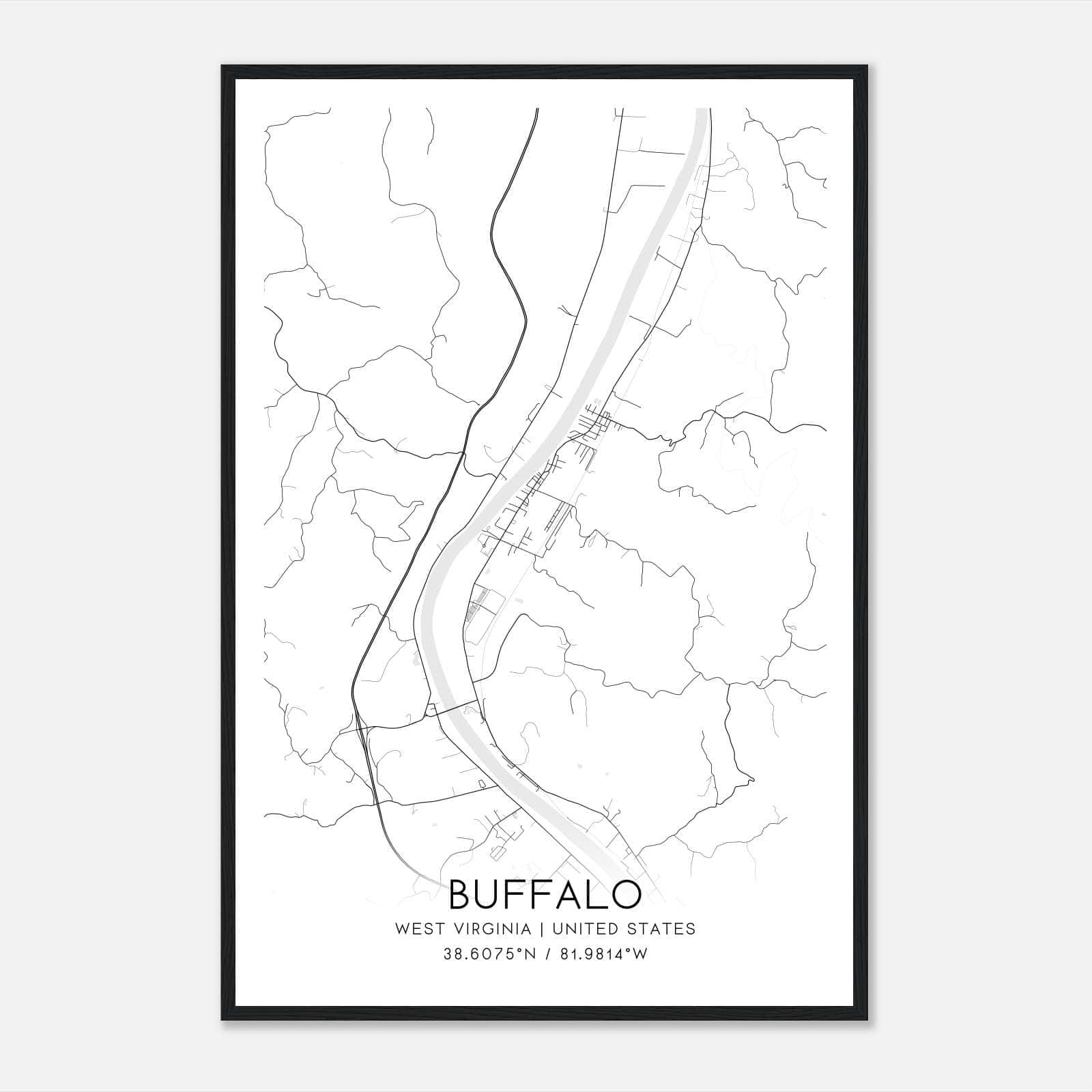Buffalo West Virginia Map Poster, Modern Home Decor Wall Art Print Buffalo West Virginia Map Poster, Modern Home Decor Wall Art Print