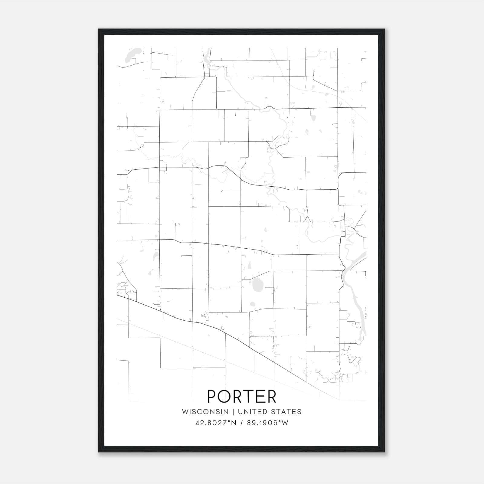 Porter Wisconsin Map Poster, Modern Home Decor Wall Art Print Porter Wisconsin Map Poster, Modern Home Decor Wall Art Print