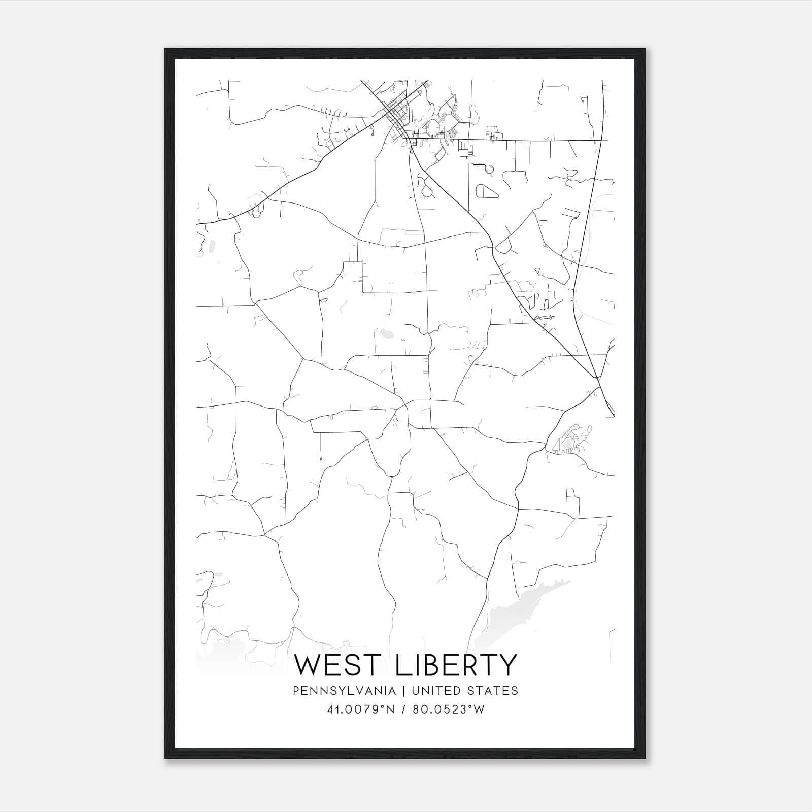 West Liberty Pennsylvania Map Poster, Modern Home Decor Wall Art Print West Liberty Pennsylvania Map Poster, Modern Home Decor Wall Art Print