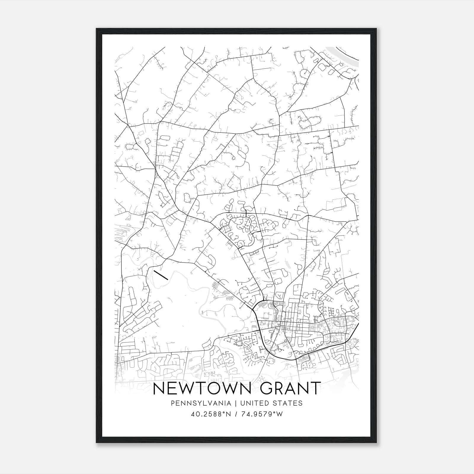 Newtown Grant Pennsylvania Map Poster, Modern Home Decor Wall Art Print Newtown Grant Pennsylvania Map Poster, Modern Home Decor Wall Art Print