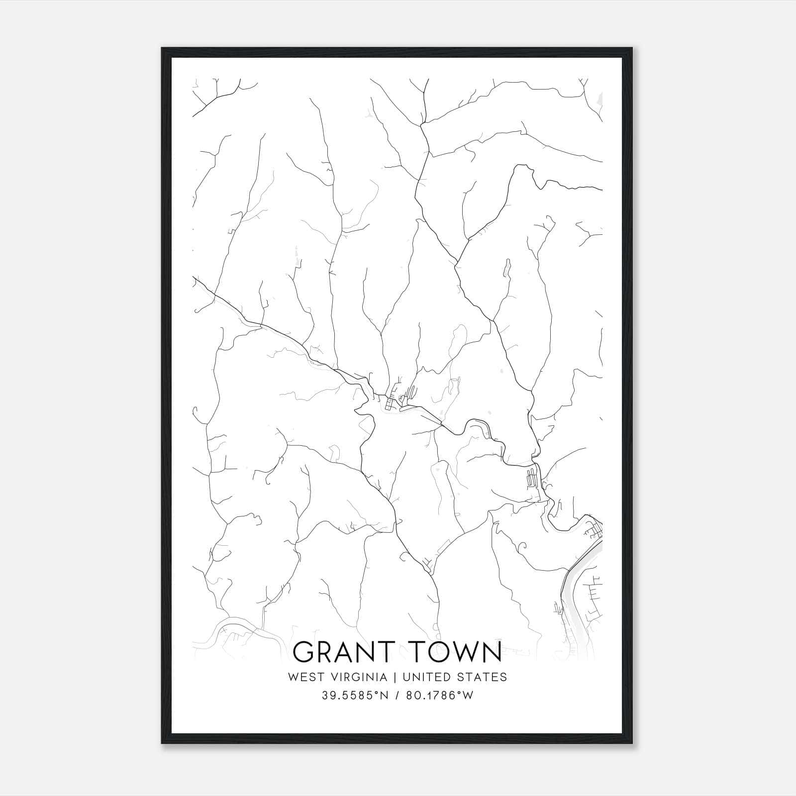 Grant Town West Virginia Map Poster, Modern Home Decor Wall Art Print Grant Town West Virginia Map Poster, Modern Home Decor Wall Art Print