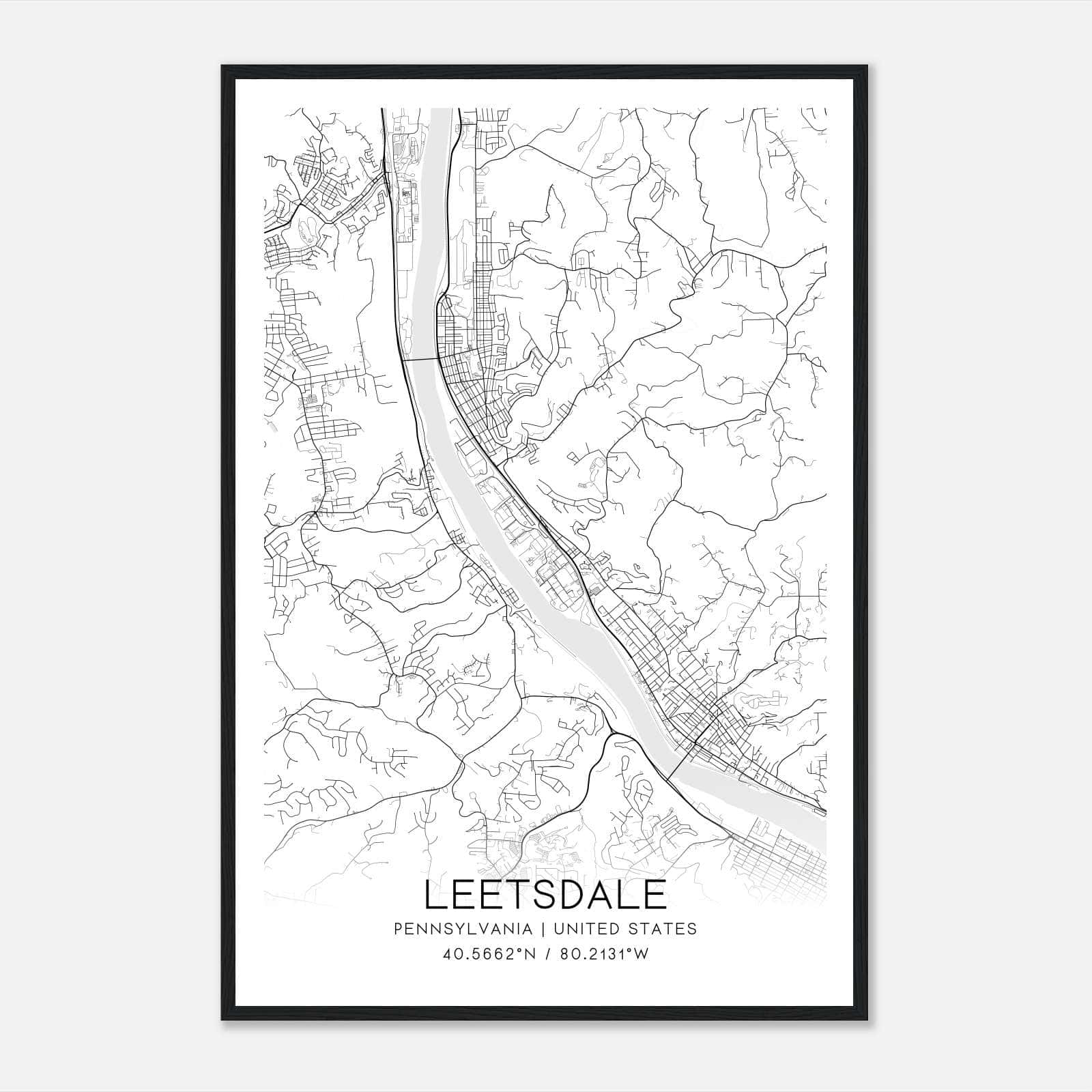 Leetsdale Pennsylvania Map Poster, Modern Home Decor Wall Art Print Leetsdale Pennsylvania Map Poster, Modern Home Decor Wall Art Print