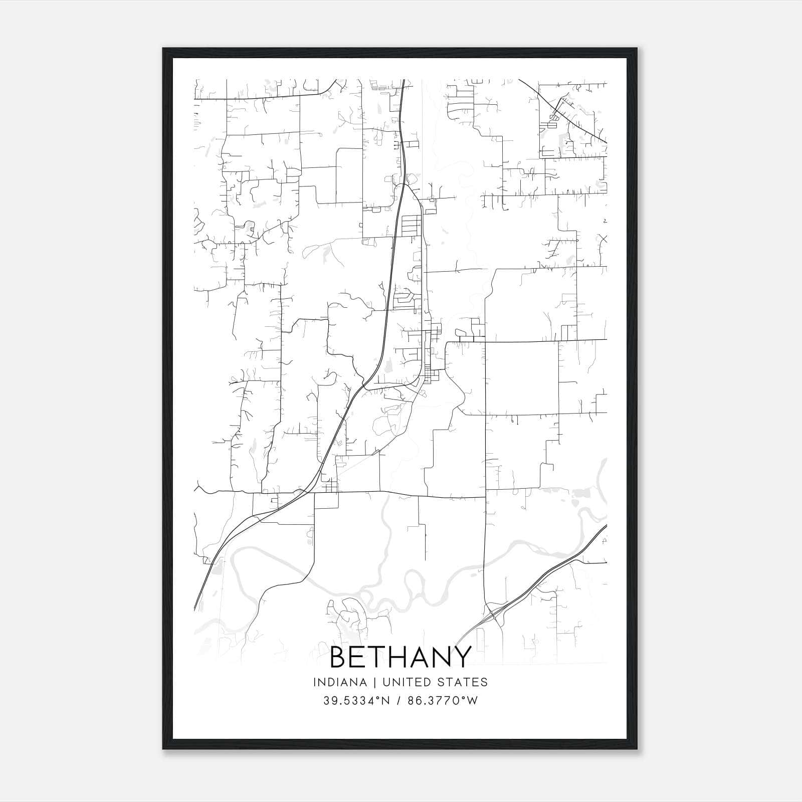 Bethany Indiana Map Poster, Modern Home Decor Wall Art Print Bethany Indiana Map Poster, Modern Home Decor Wall Art Print