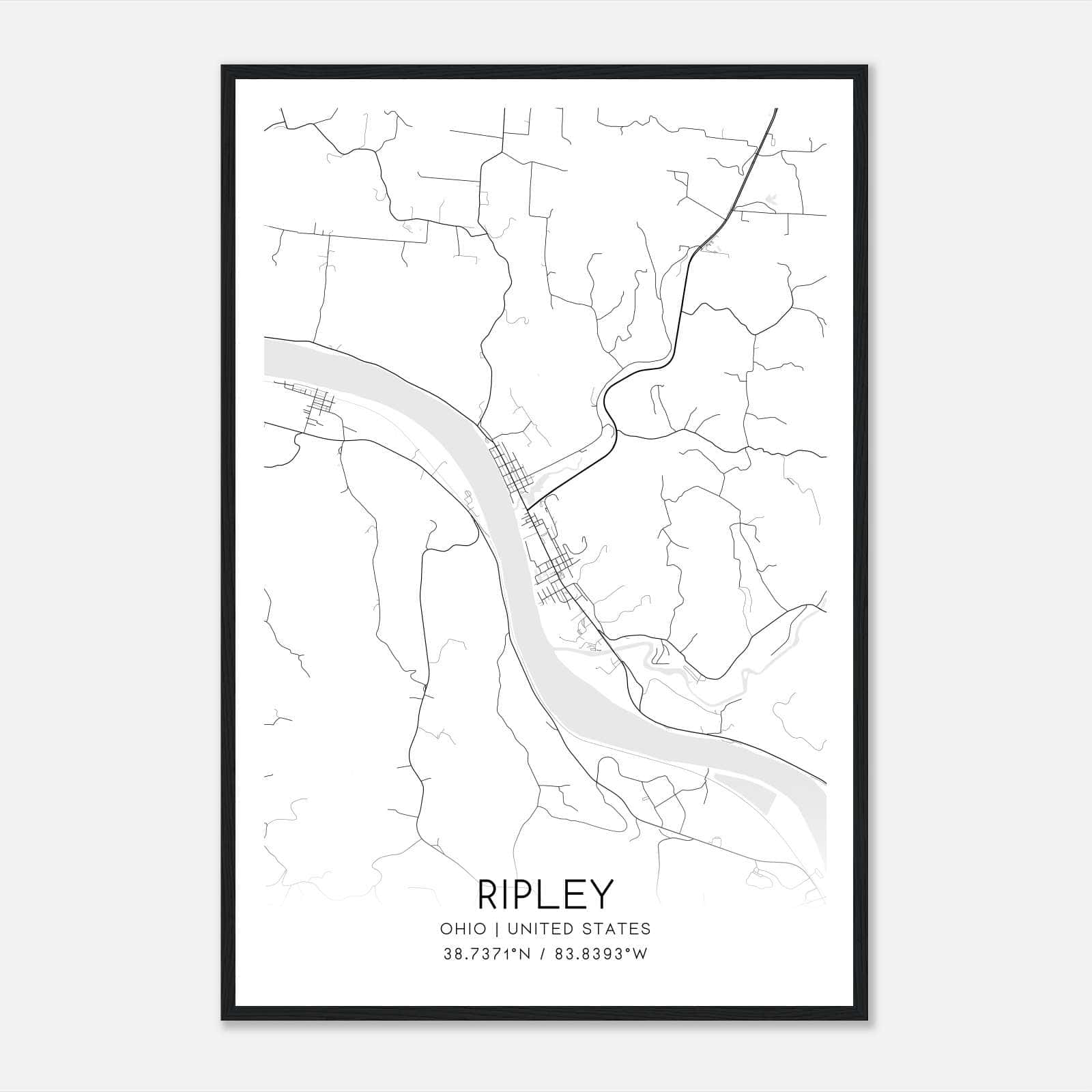 Ripley Ohio Map Poster, Modern Home Decor Wall Art Print Ripley Ohio Map Poster, Modern Home Decor Wall Art Print