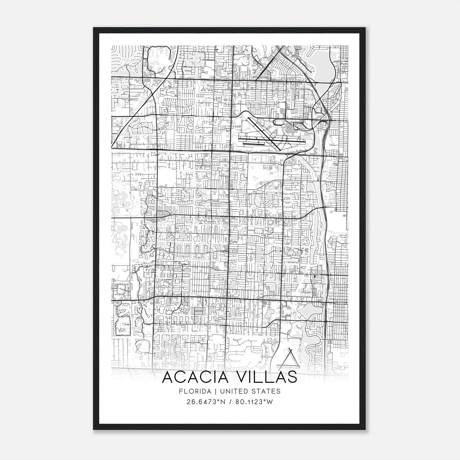 Acacia Villas Florida Map Poster, Modern Home Decor Wall Art Print