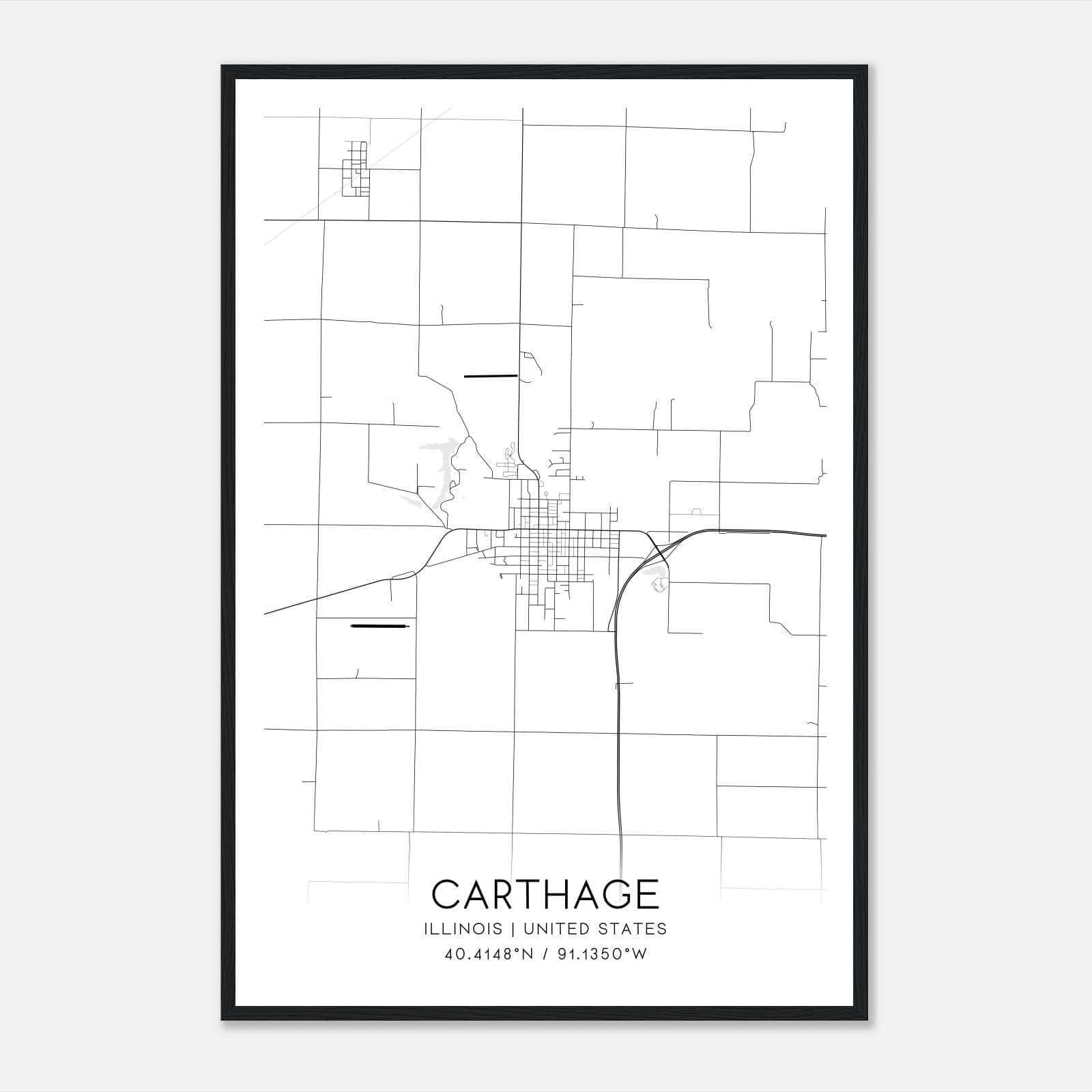 Carthage Illinois Map Poster, Modern Home Decor Wall Art Print Carthage Illinois Map Poster, Modern Home Decor Wall Art Print