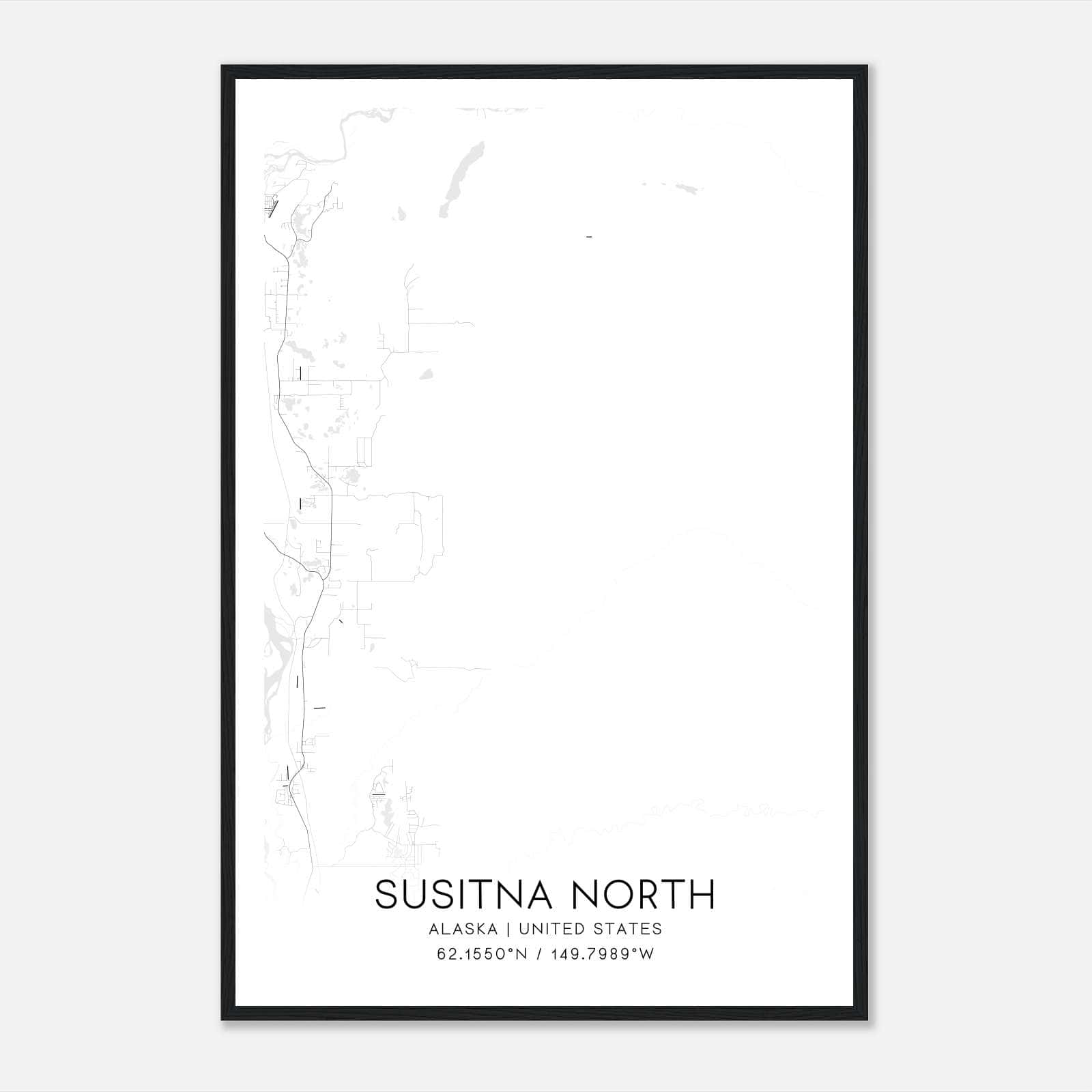 Susitna North Alaska Map Poster, Modern Home Decor Wall Art Print Susitna North Alaska Map Poster, Modern Home Decor Wall Art Print