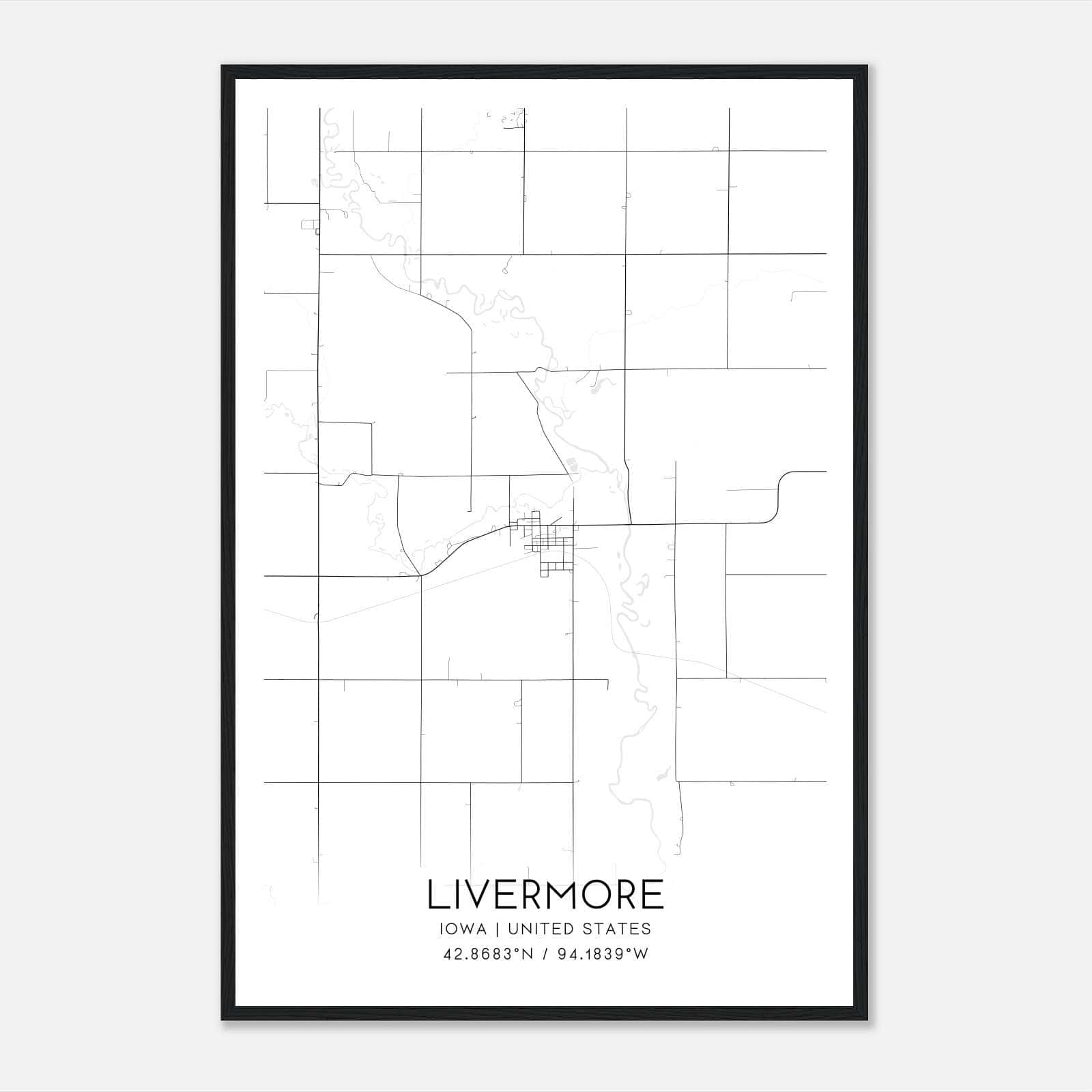 Livermore Iowa Map Poster, Modern Home Decor Wall Art Print Livermore Iowa Map Poster, Modern Home Decor Wall Art Print