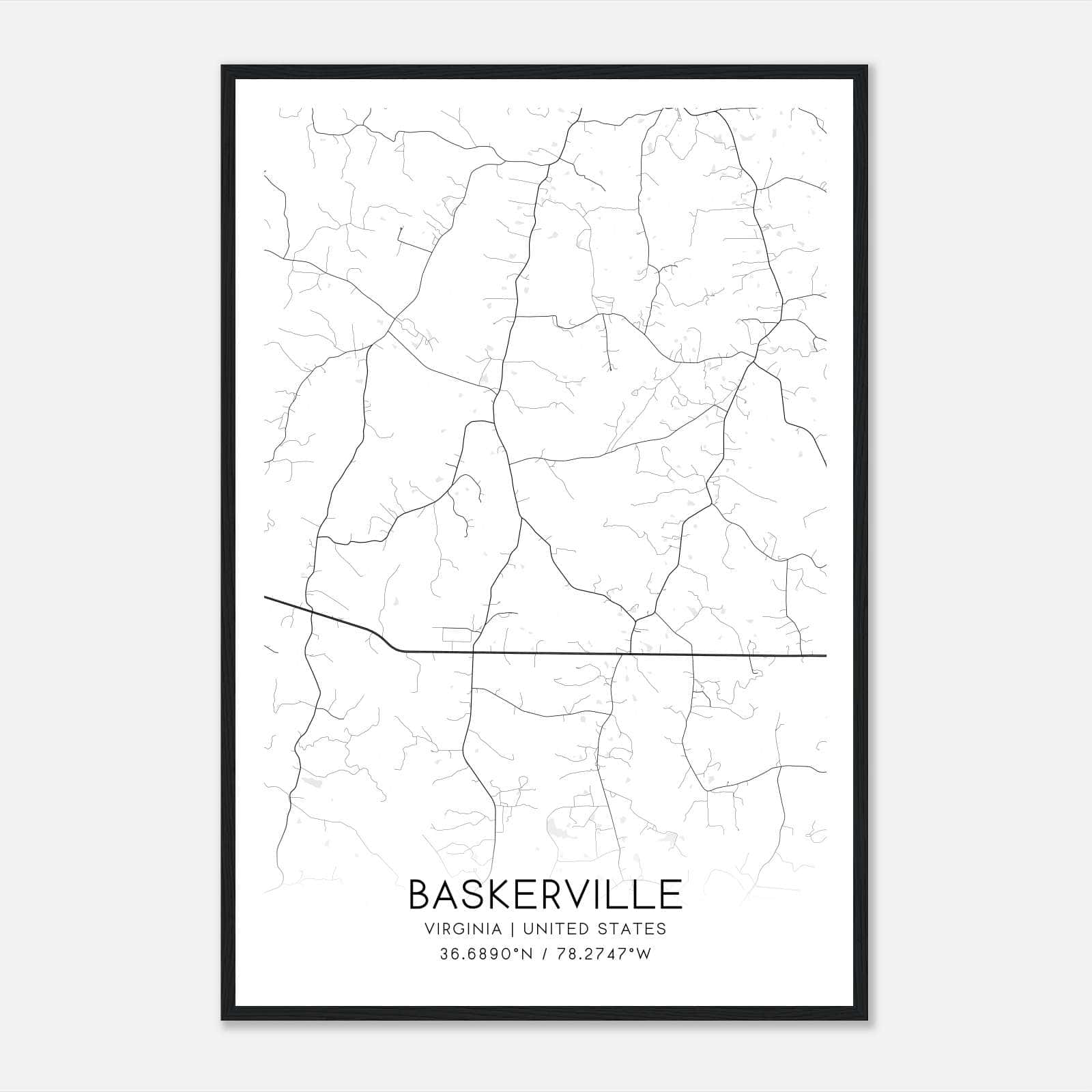 Baskerville Virginia Map Poster, Modern Home Decor Wall Art Print Baskerville Virginia Map Poster, Modern Home Decor Wall Art Print